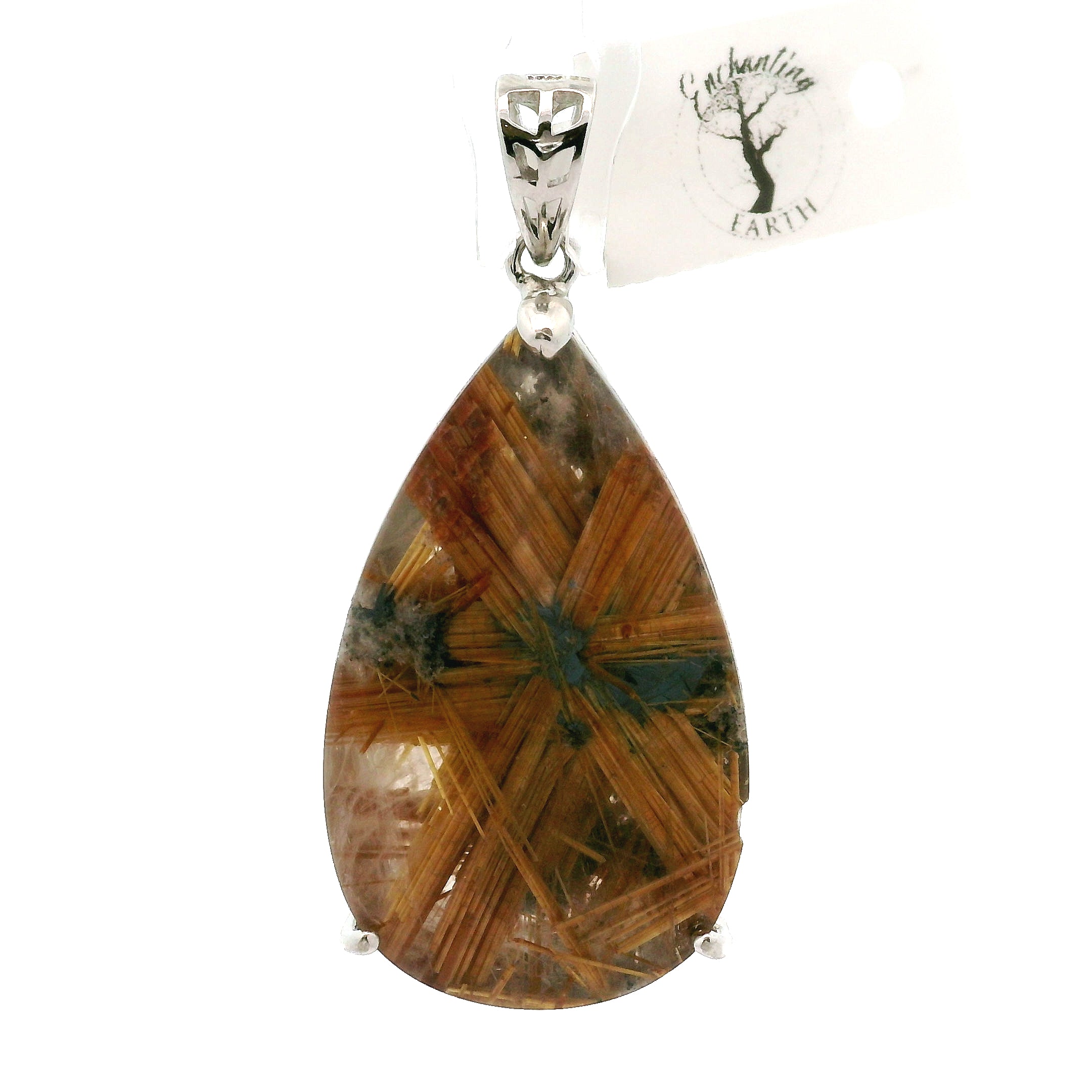 Gold Rutile Pendant .925 Silver for Insight, Meditation & Shamanic Journey
