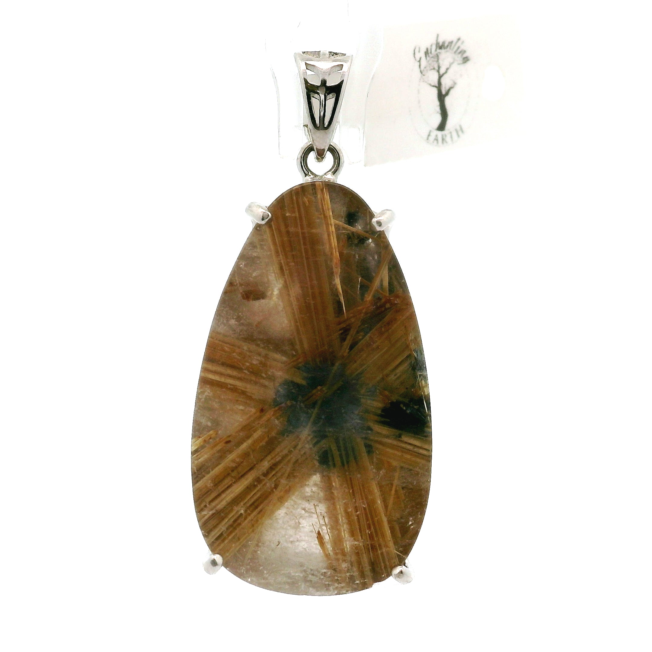 Gold Rutile Pendant .925 Silver for Insight, Meditation & Shamanic Journey
