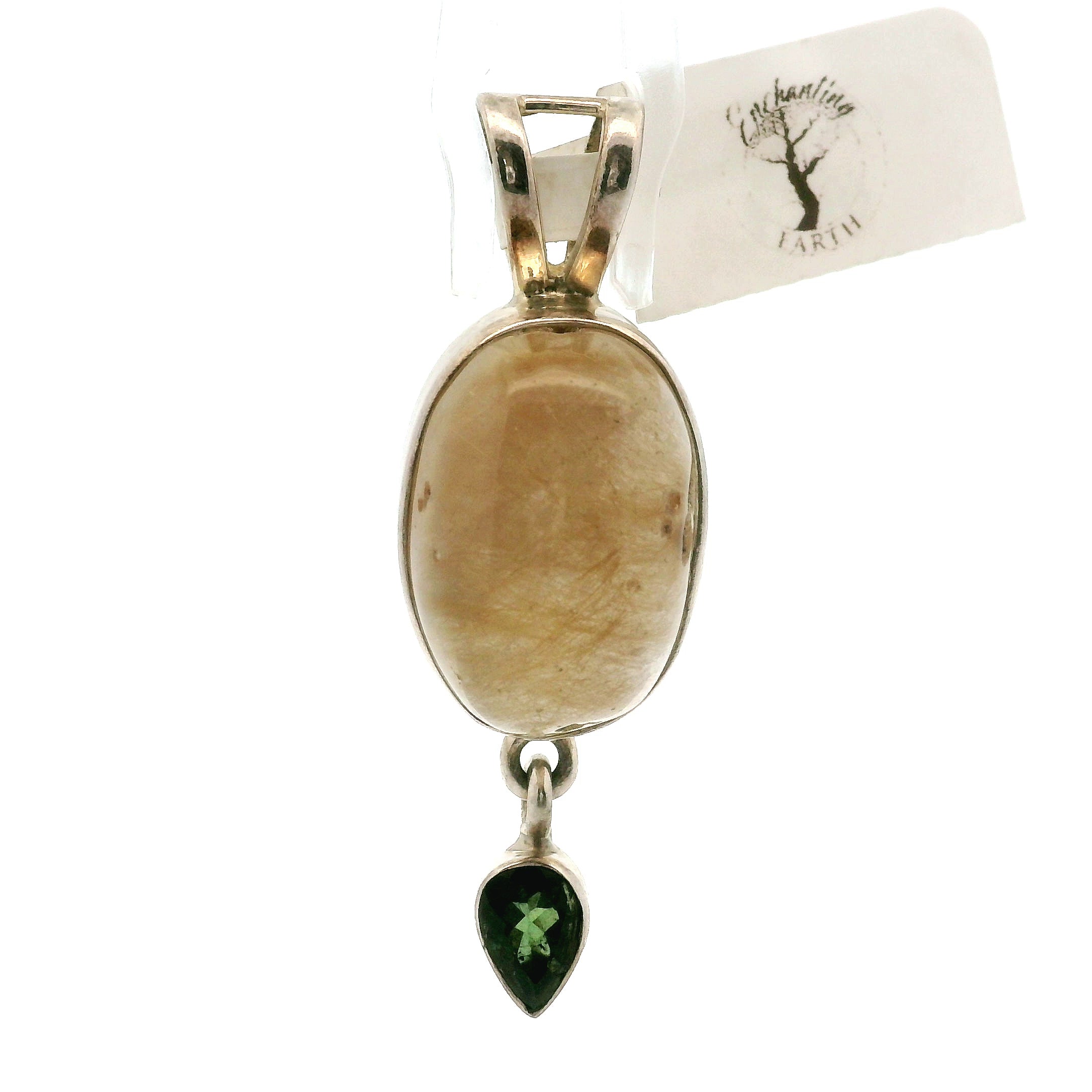 Gold Rutile with Green Tourmaline Pendant .925 Silver for Insight, Meditation & Shamanic Journey