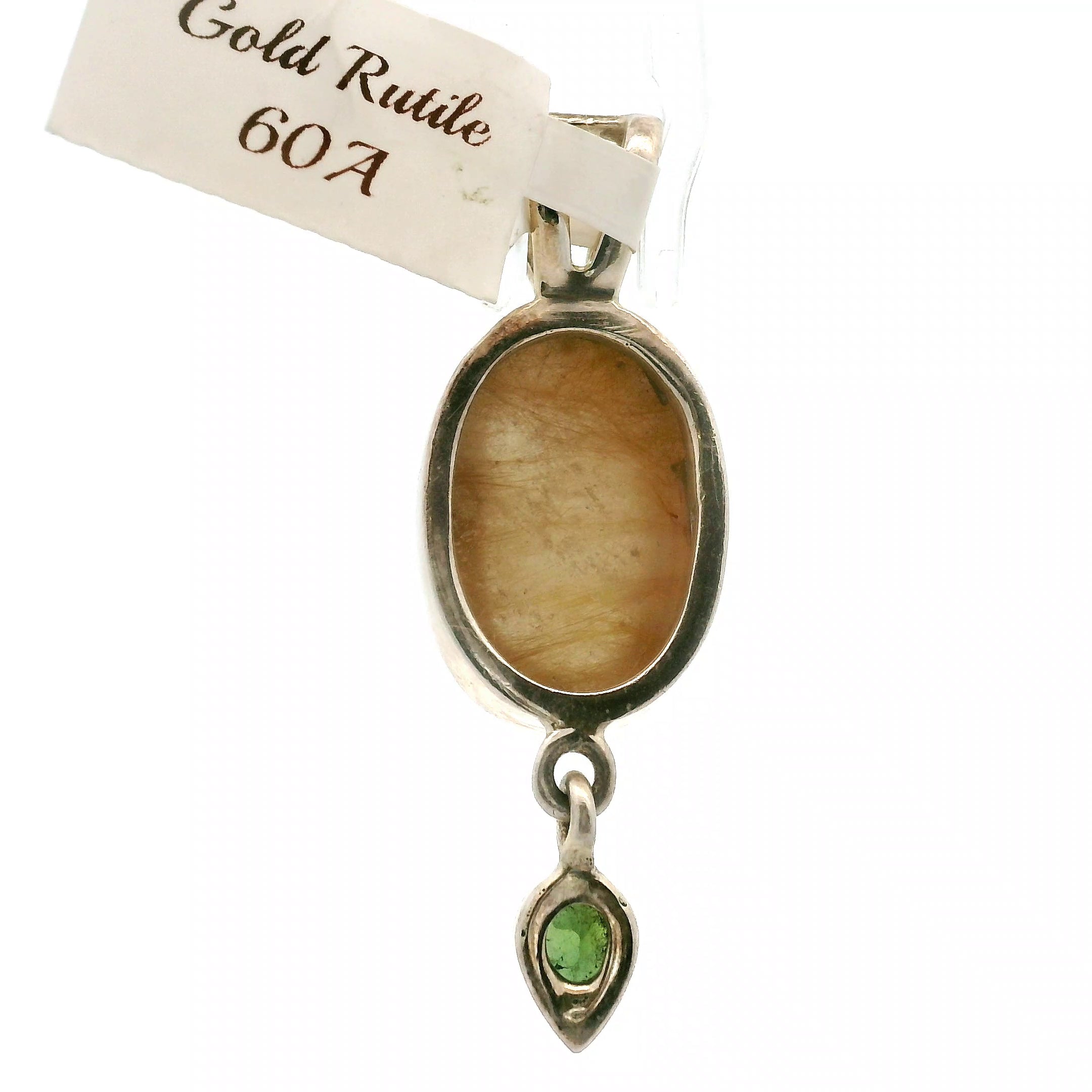 Gold Rutile with Green Tourmaline Pendant .925 Silver for Insight, Meditation & Shamanic Journey