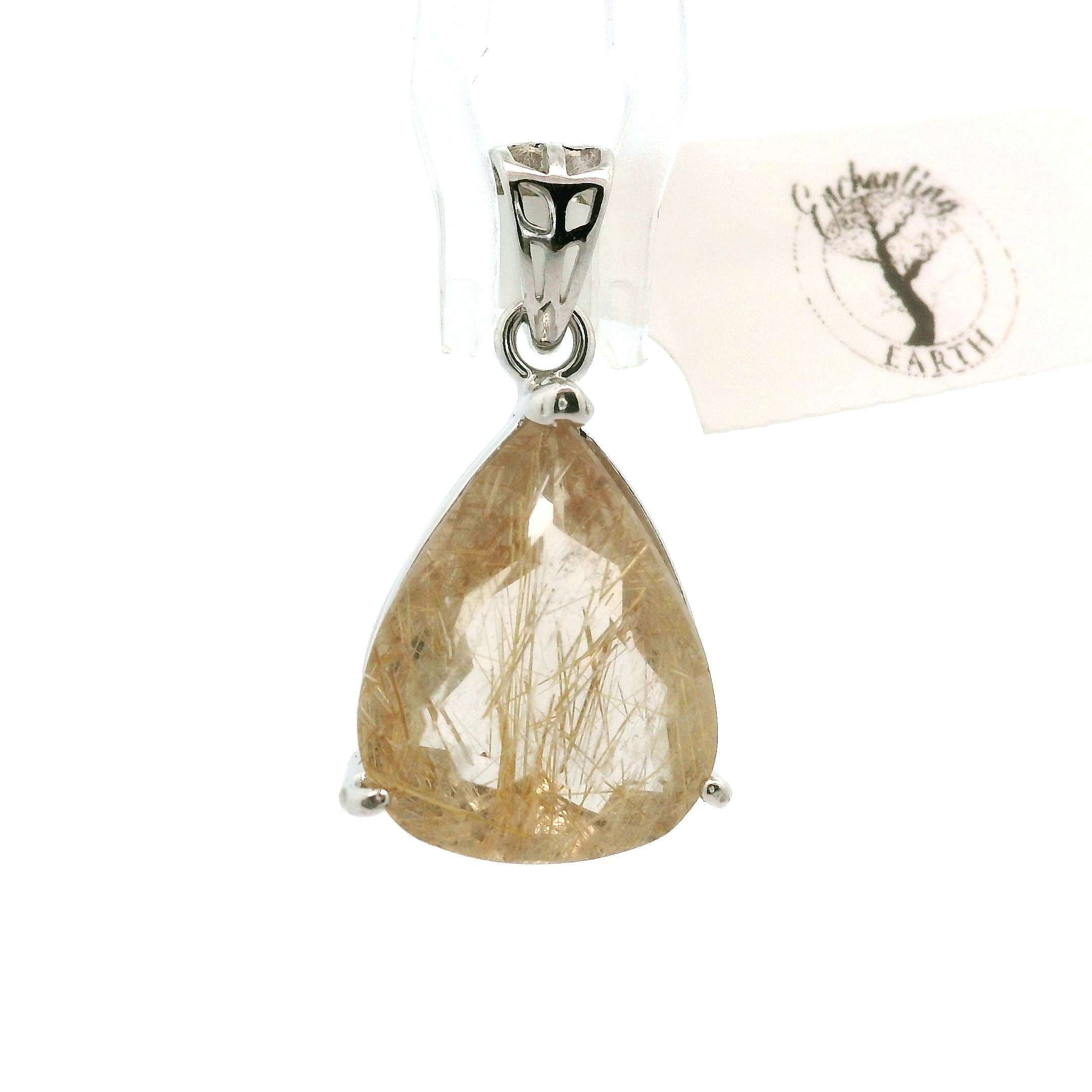 Gold Rutile Pendant .925 Silver for Insight, Meditation & Shamanic Journey
