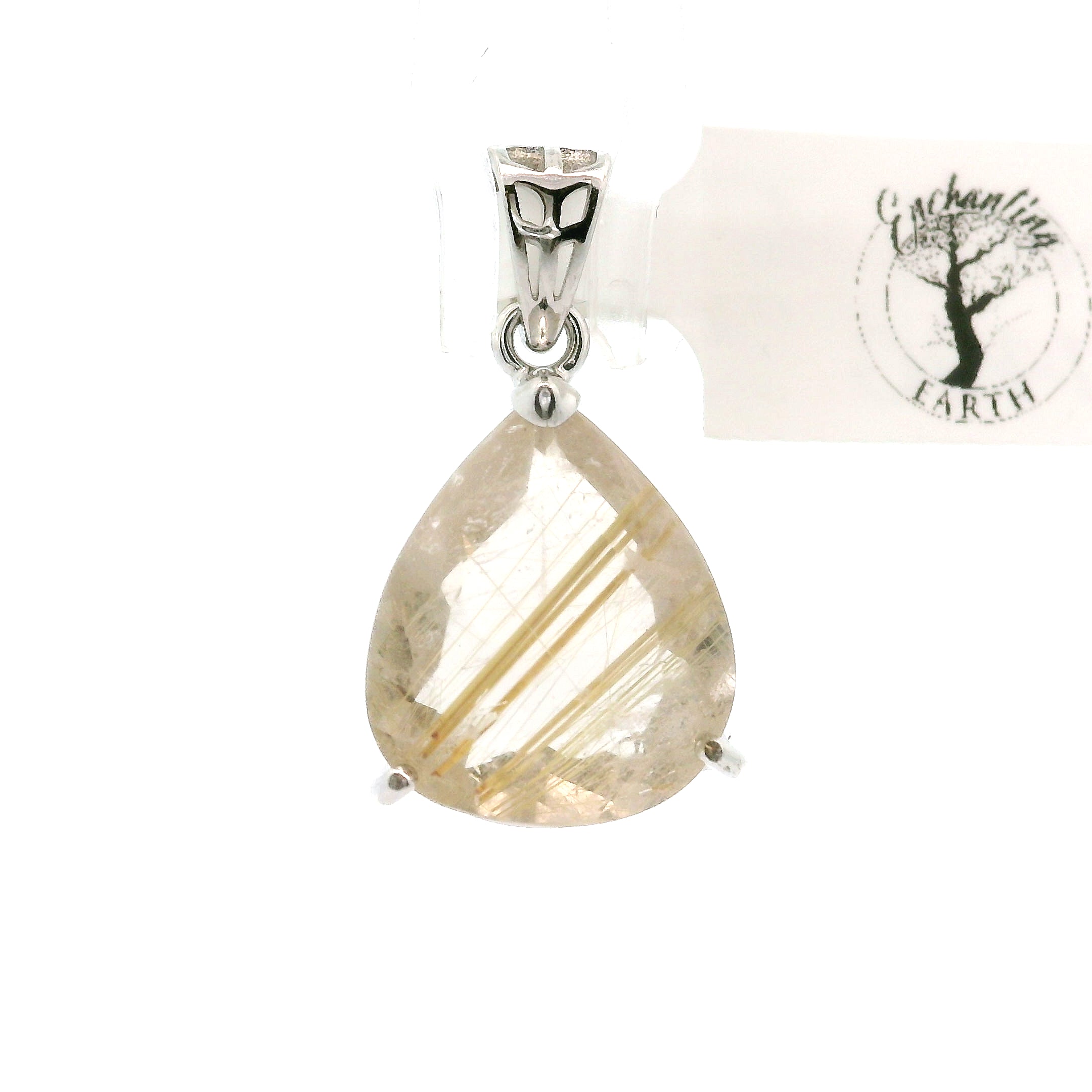Gold Rutile Pendant .925 Silver for Insight, Meditation & Shamanic Journey