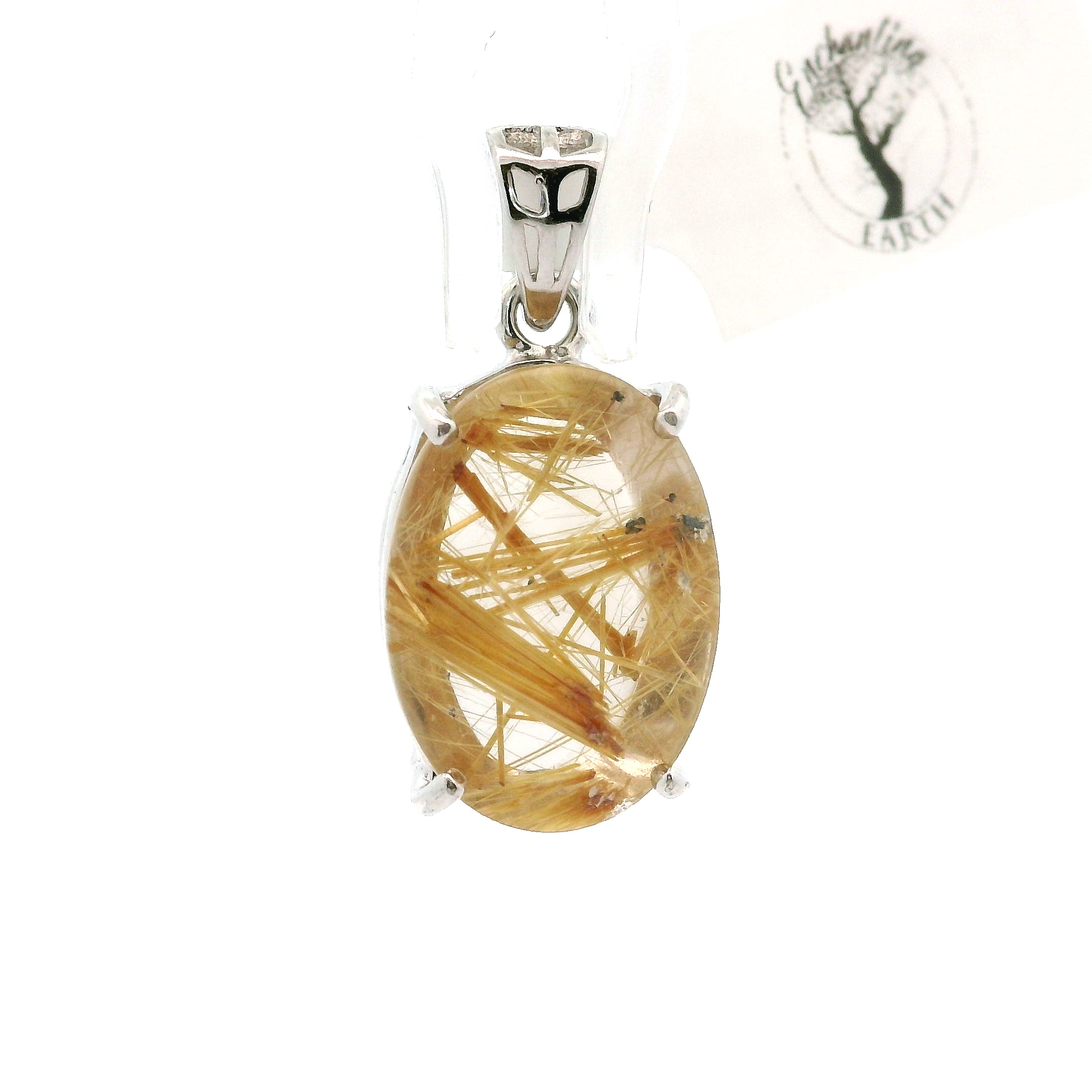 Gold Rutile Pendant .925 Silver for Insight, Meditation & Shamanic Journey