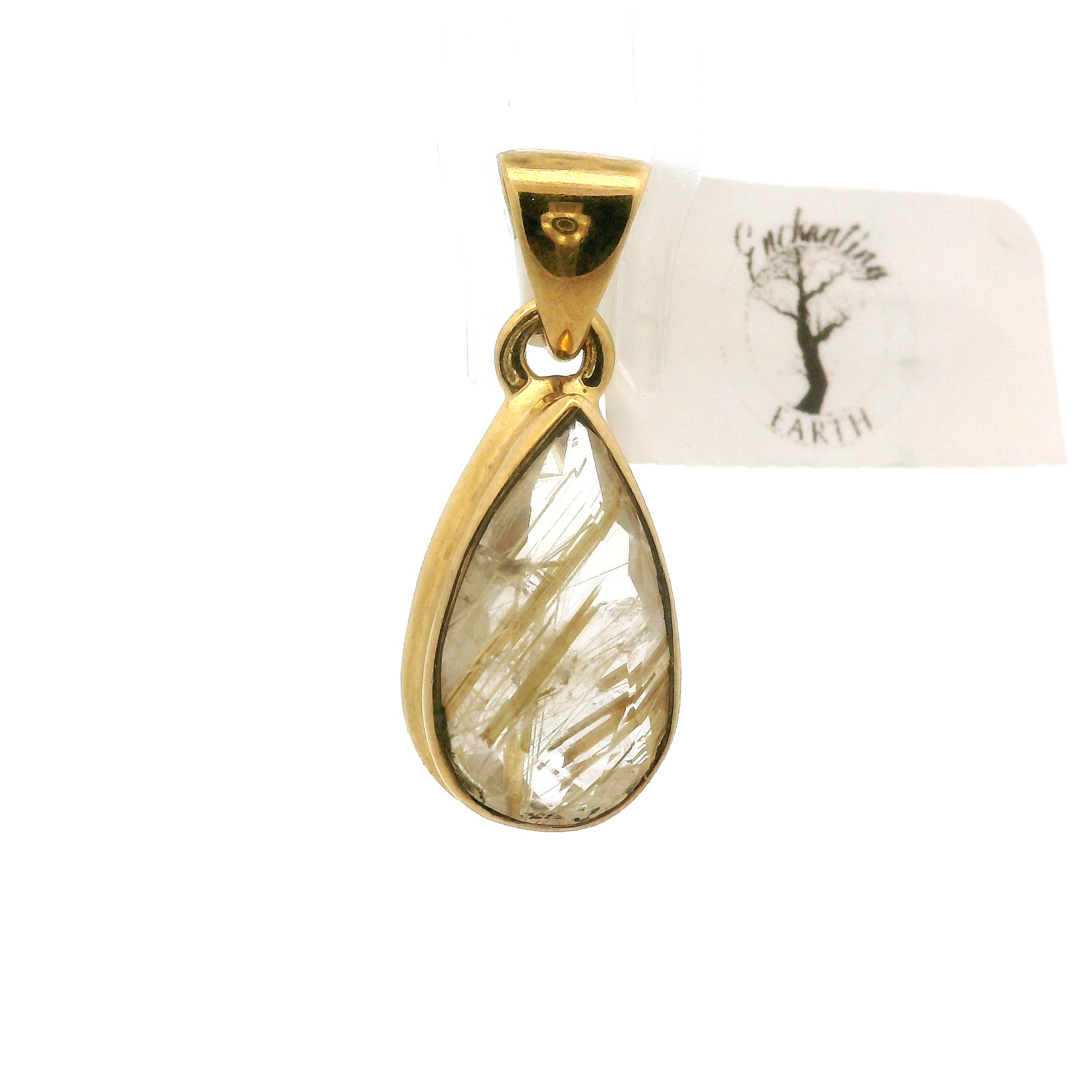 Gold Rutile Pendant .925 Silver with Gold Plating for Insight, Meditation & Shamanic Journey