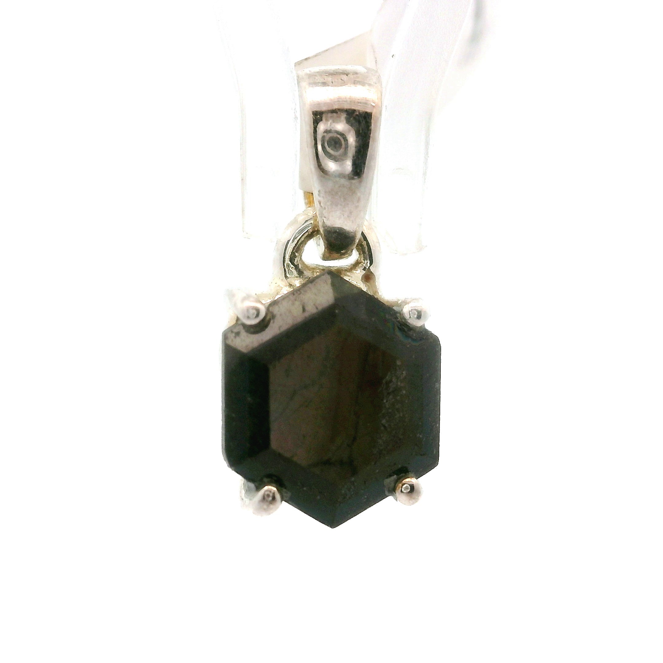 Black Sapphire Hexagon Pendant .925 Silver for Good Luck, Prosperity and Protection