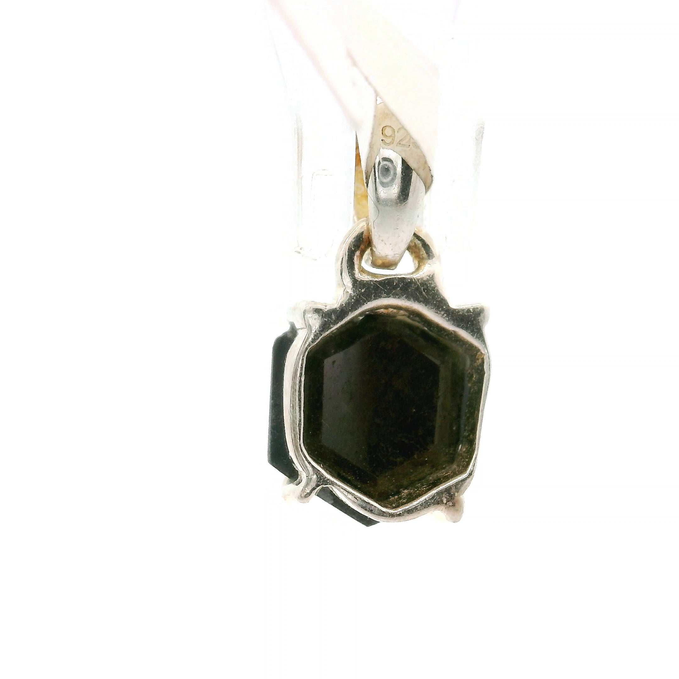 Black Sapphire Hexagon Pendant .925 Silver for Good Luck, Prosperity and Protection