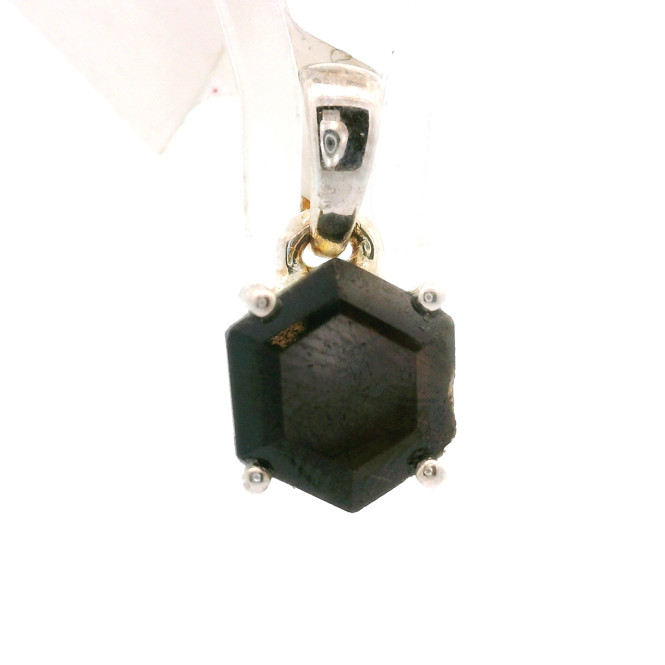 Black Sapphire Hexagon Pendant .925 Silver for Good Luck, Prosperity and Protection