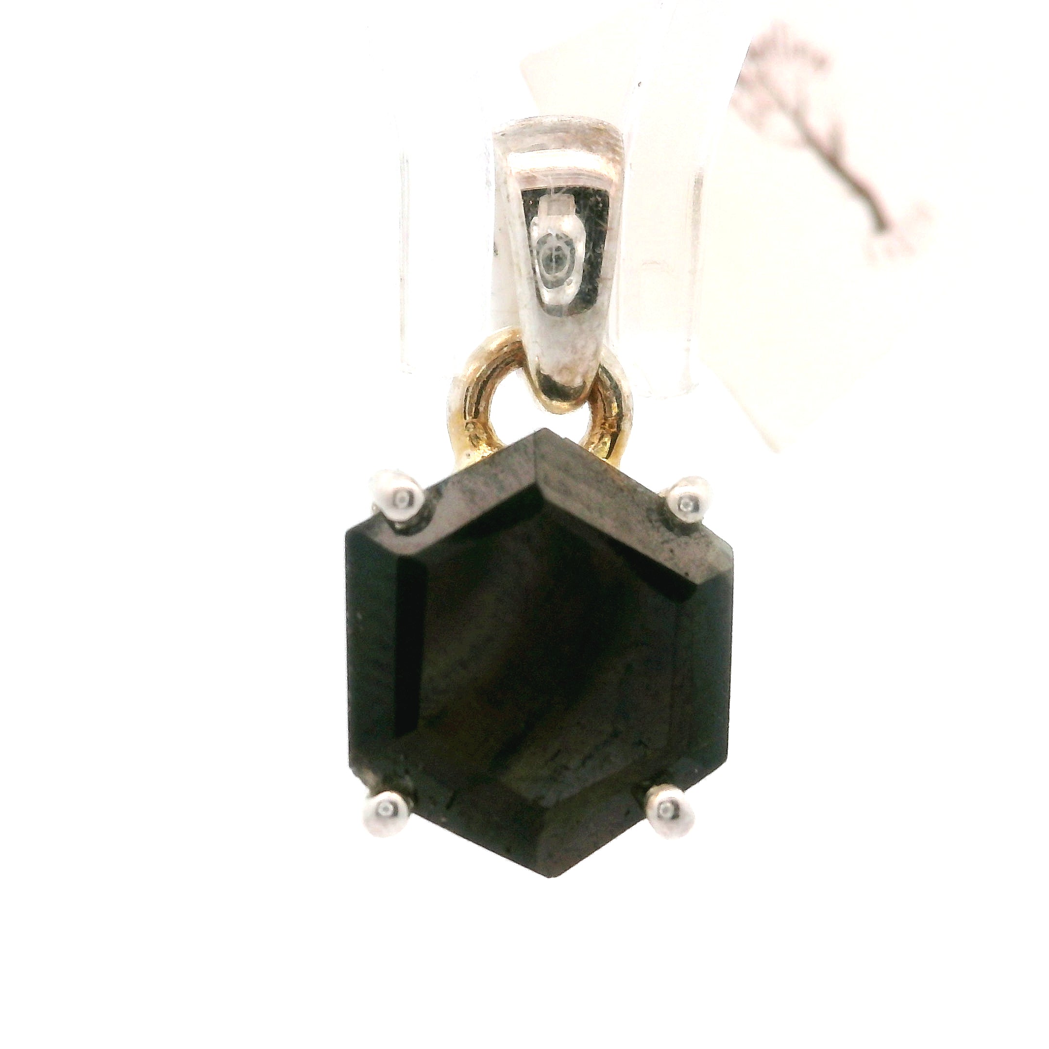 Black Sapphire Hexagon Pendant .925 Silver for Good Luck, Prosperity and Protection