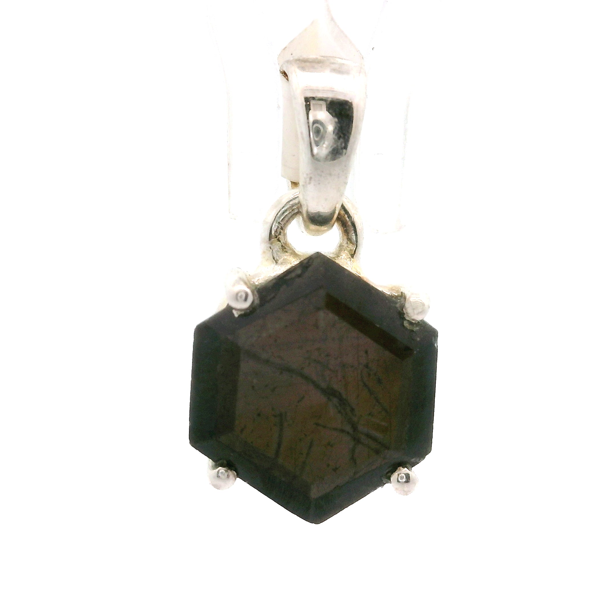 Black Sapphire Hexagon Pendant .925 Silver for Good Luck, Prosperity and Protection