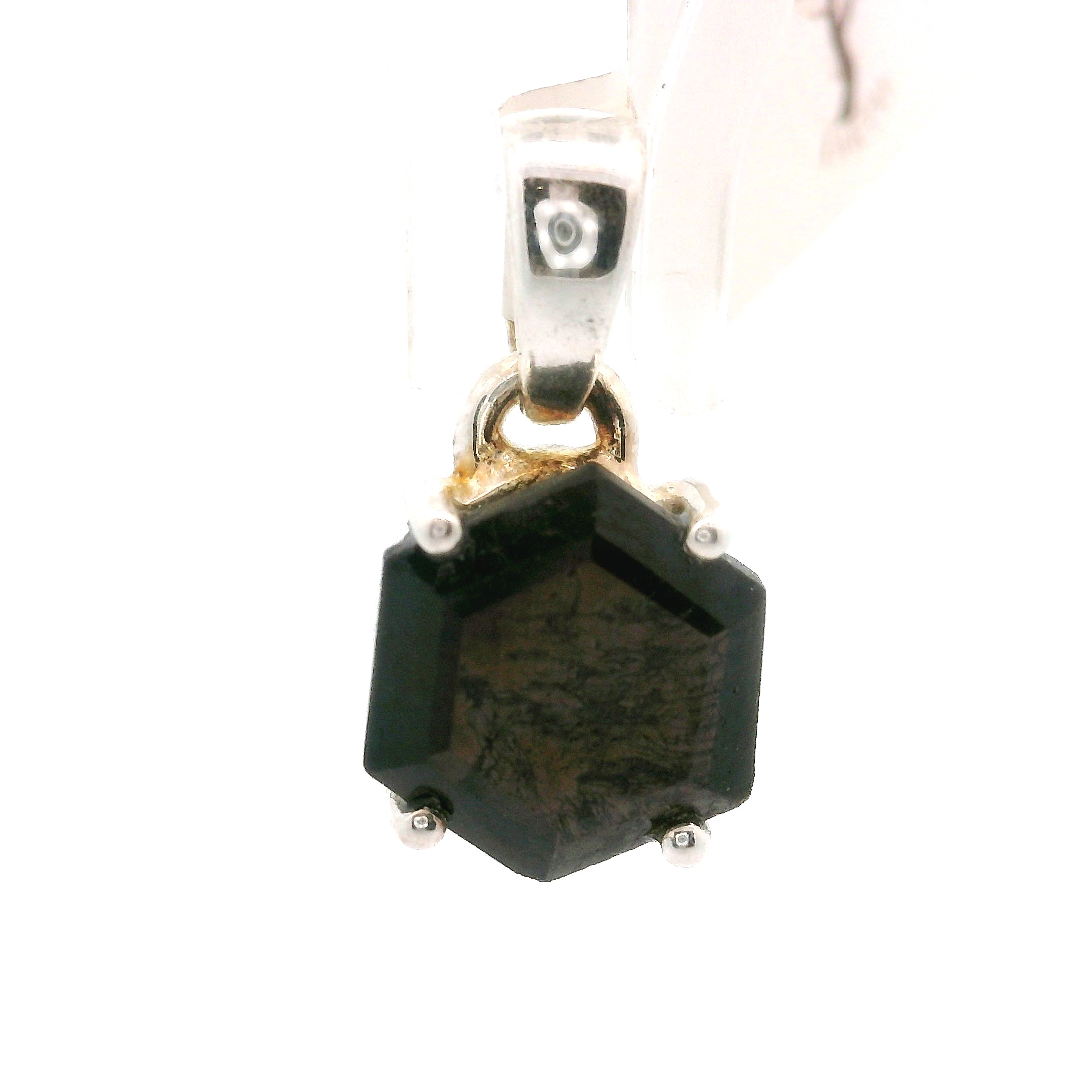 Black Sapphire Hexagon Pendant .925 Silver for Good Luck, Prosperity and Protection