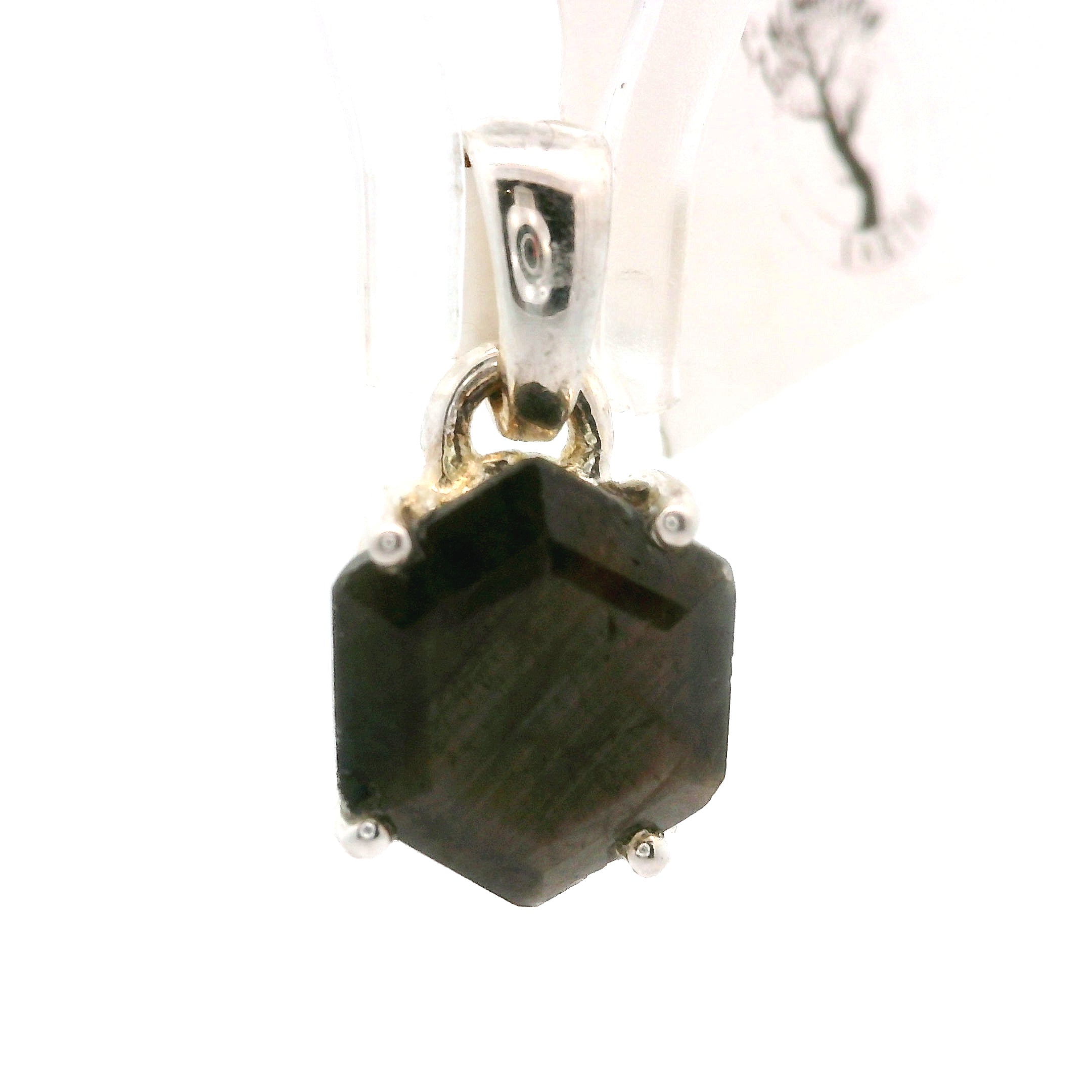 Black Sapphire Hexagon Pendant .925 Silver for Good Luck, Prosperity and Protection