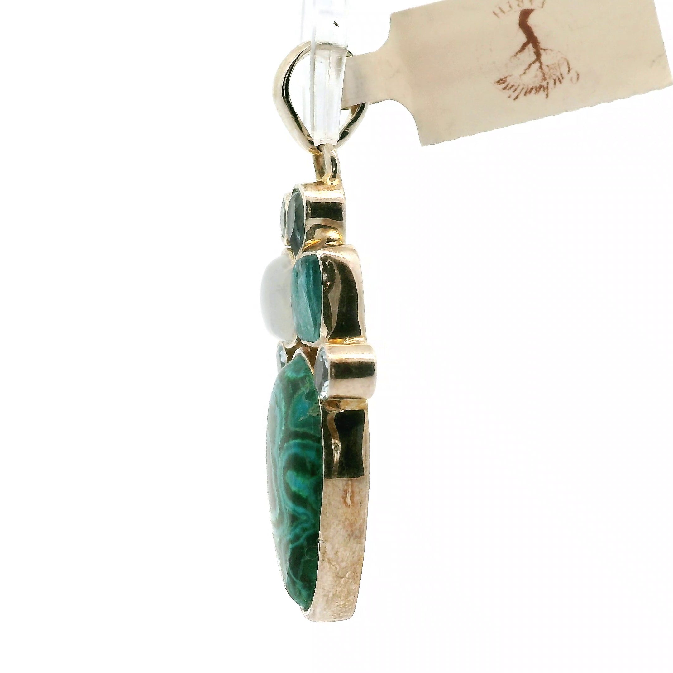 Malachite Multi-Stone Pendant .925 Silver for Abundance, Luck and Transformation