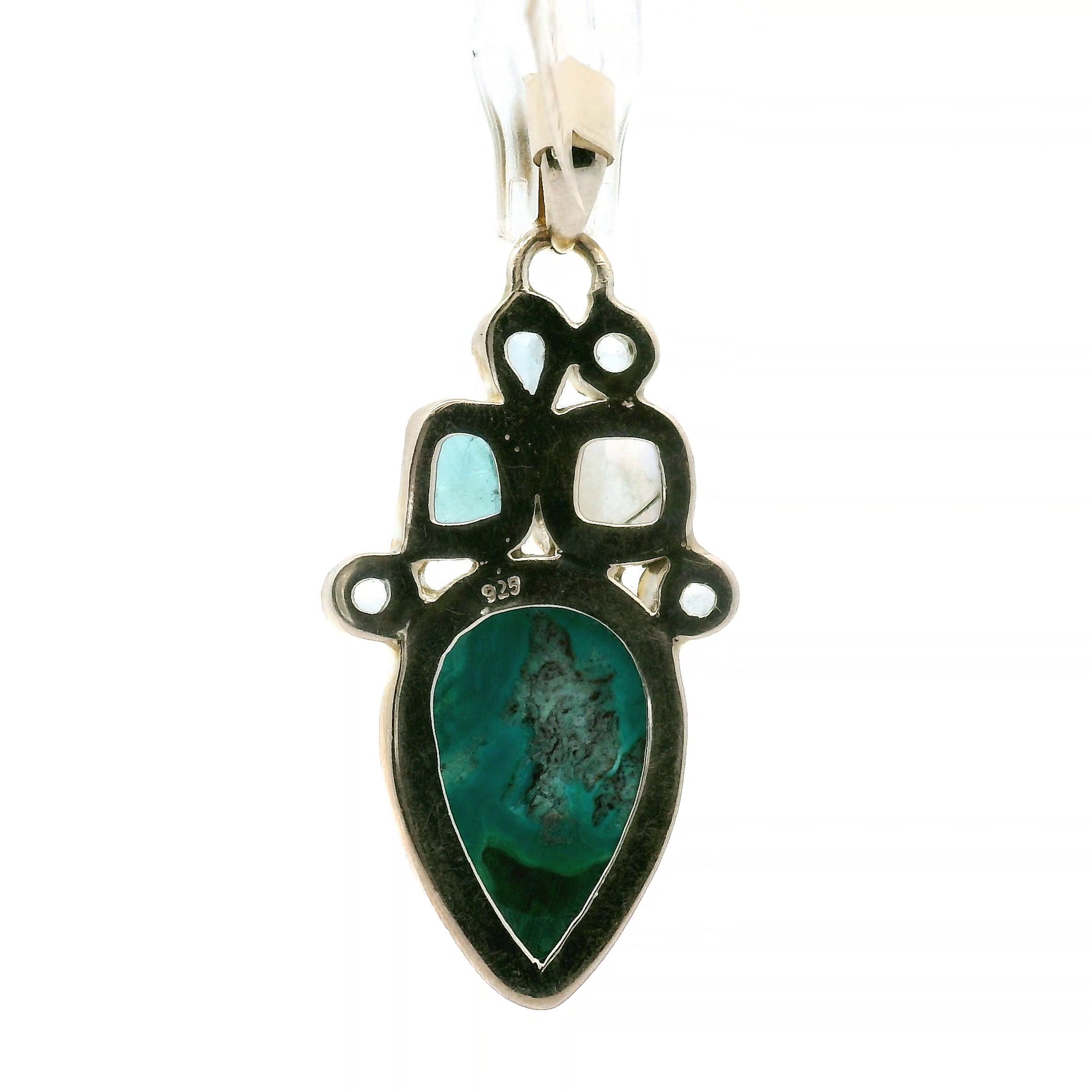 Malachite Multi-Stone Pendant .925 Silver for Abundance, Luck and Transformation