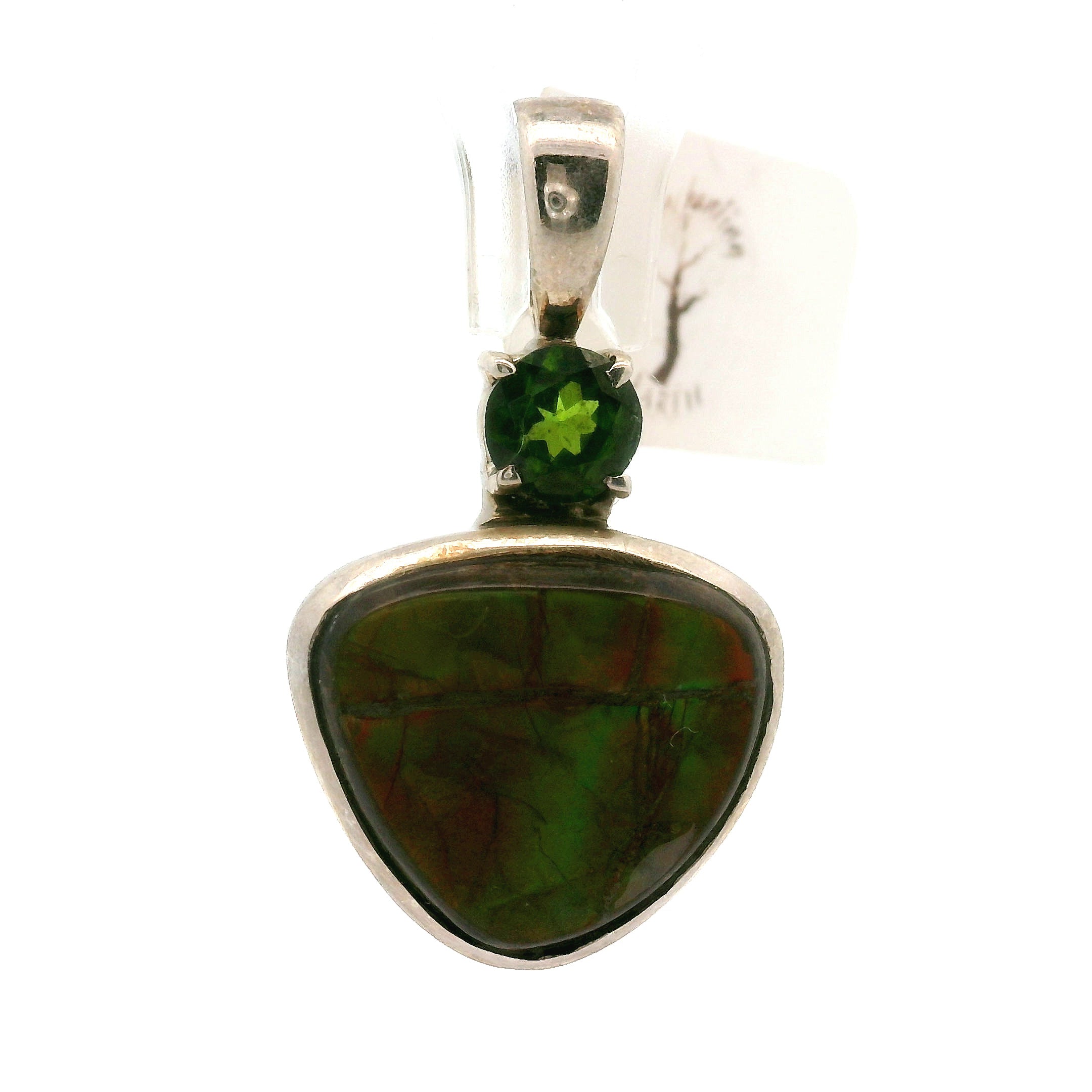 Ammolite with Tourmaline Pendant .925 Silver for Transformation and Boosting your Life Force Energy