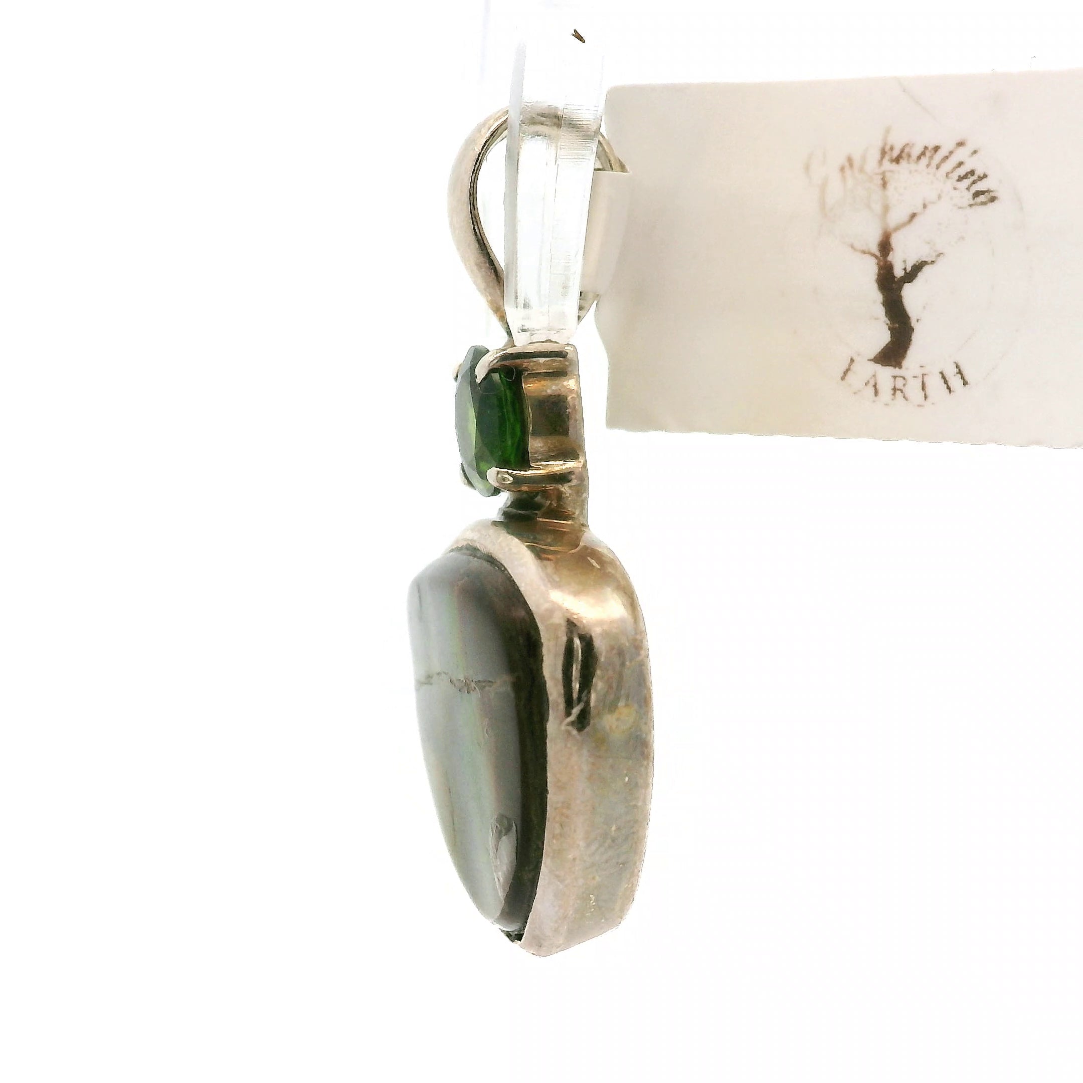 Ammolite with Tourmaline Pendant .925 Silver for Transformation and Boosting your Life Force Energy