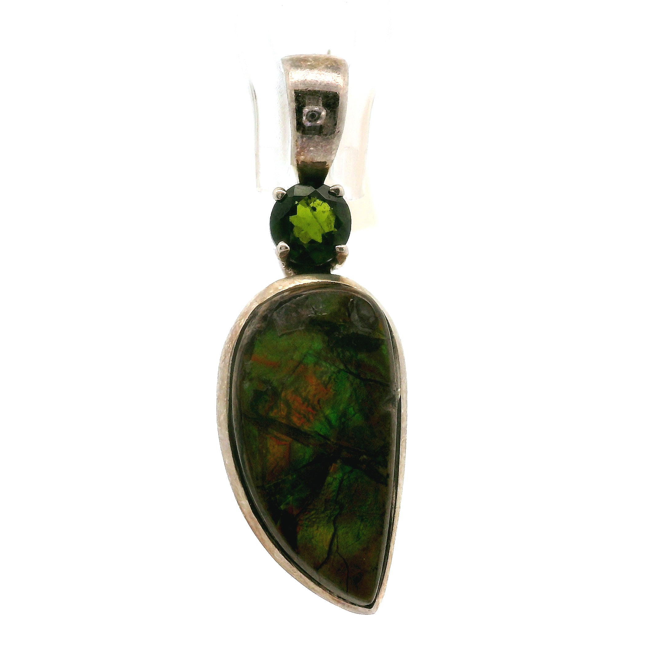 Ammolite with Tourmaline Pendant .925 Silver for Transformation and Boosting your Life Force Energy