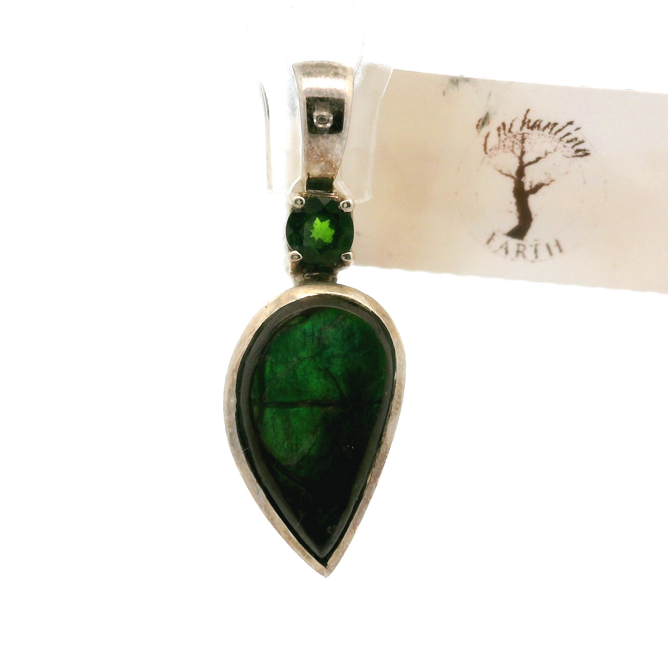Ammolite with Tourmaline Pendant .925 Silver for Transformation and Boosting your Life Force Energy