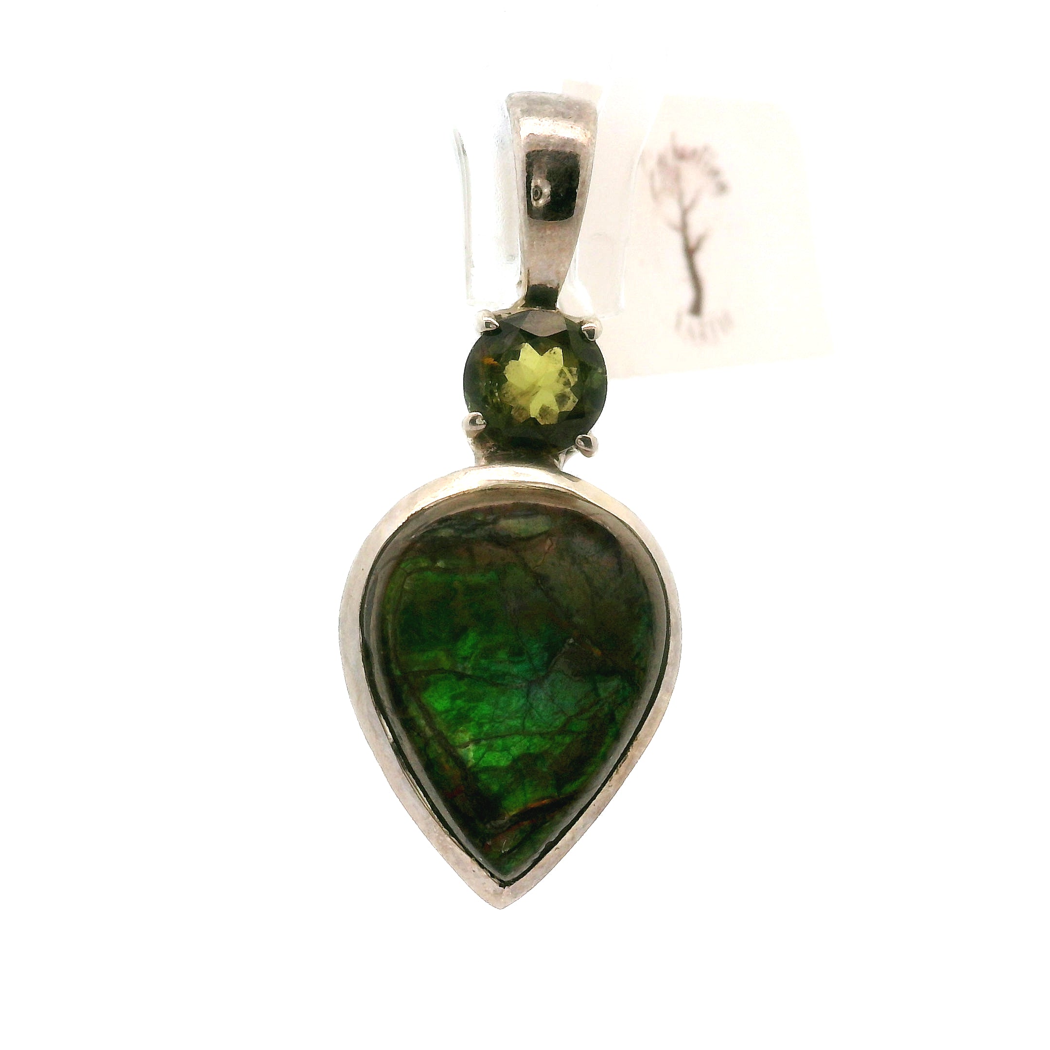 Ammolite with Tourmaline Pendant .925 Silver for Transformation and Boosting your Life Force Energy