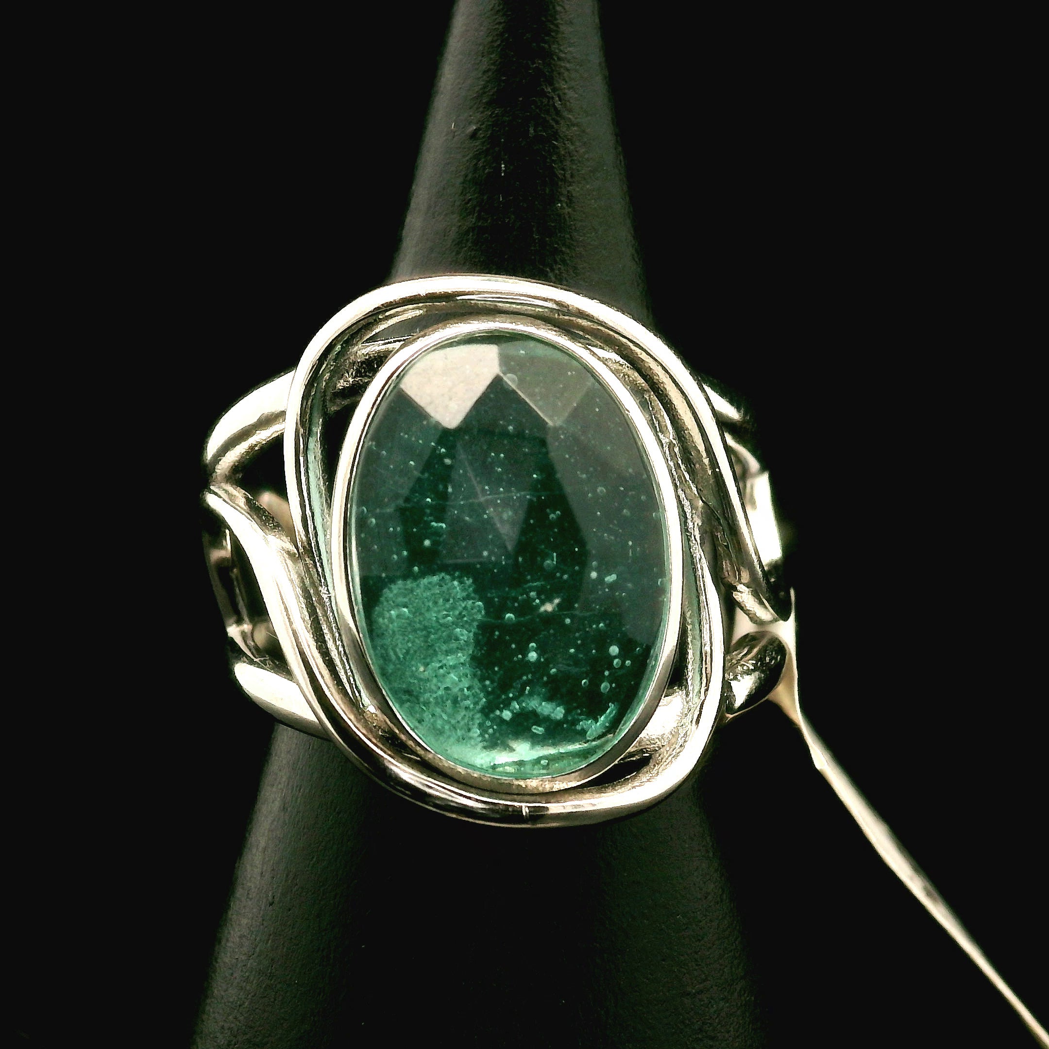 Roman Glass Cuff Ring 925 Silver for Ancient Wisdom, Intuition and Past Life Recall