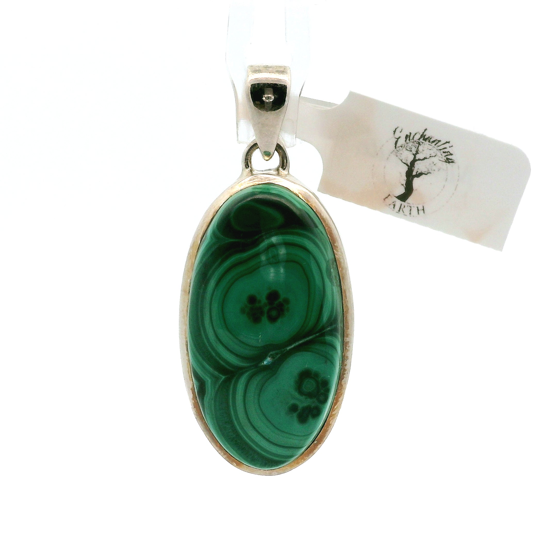 Malachite Pendant .925 Silver for Abundance, Luck and Transformation