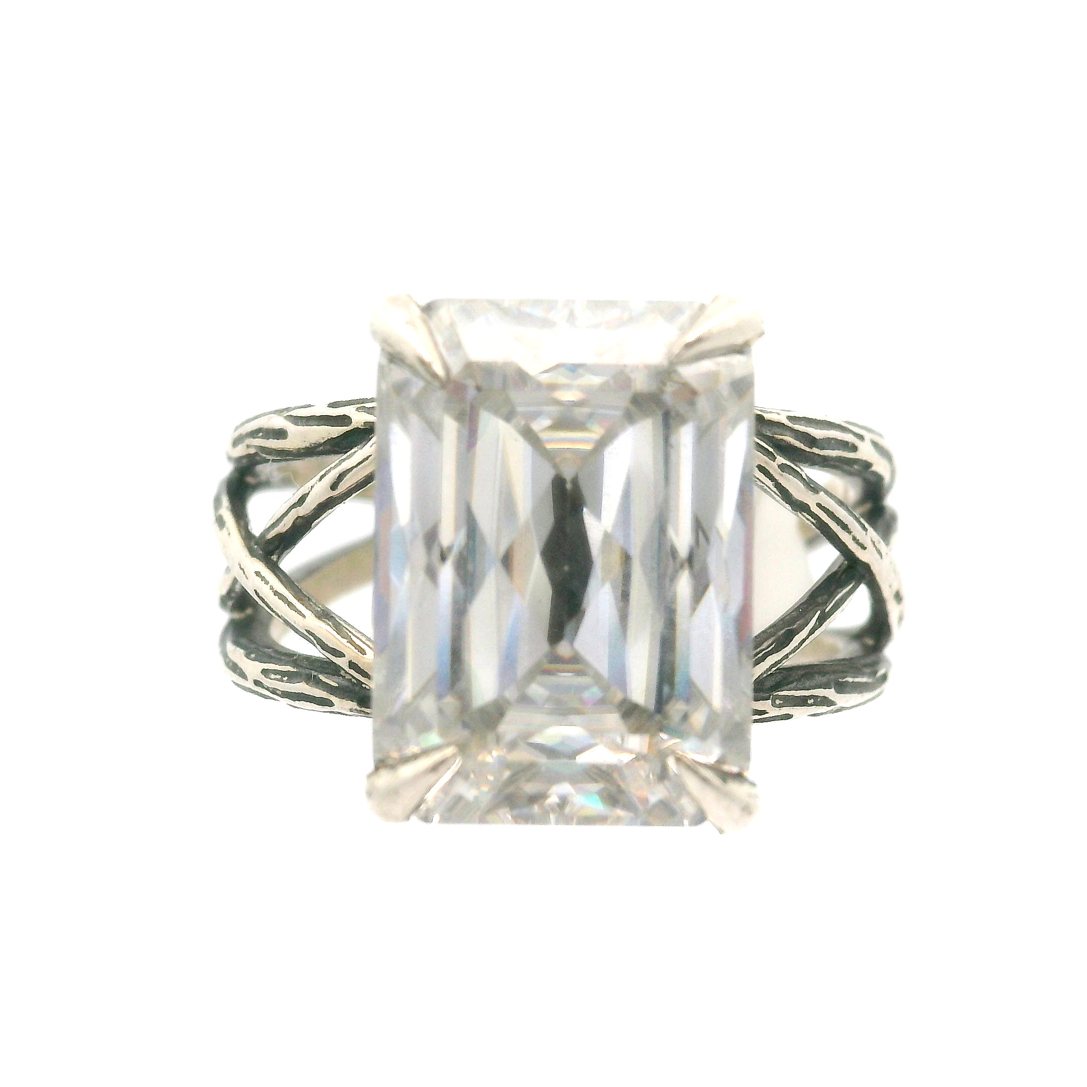 Emerald Cut Moissanite Bad Witch Cuff Ring .925 Silver for Spiritual Evolution and Awakening