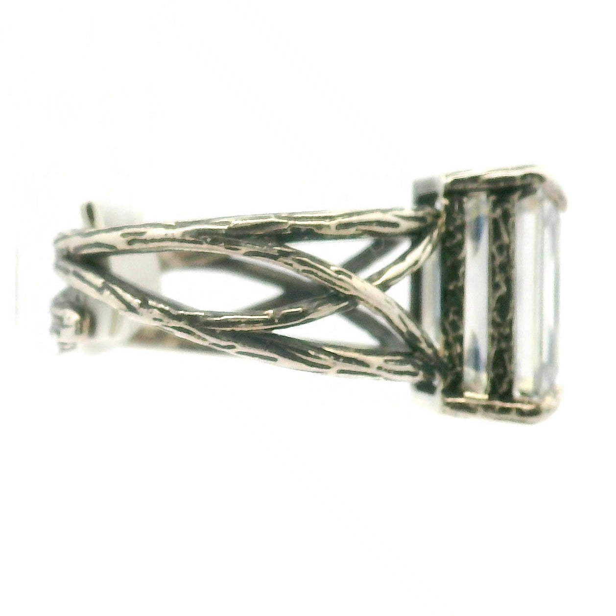 Emerald Cut Moissanite Bad Witch Cuff Ring .925 Silver for Spiritual Evolution and Awakening