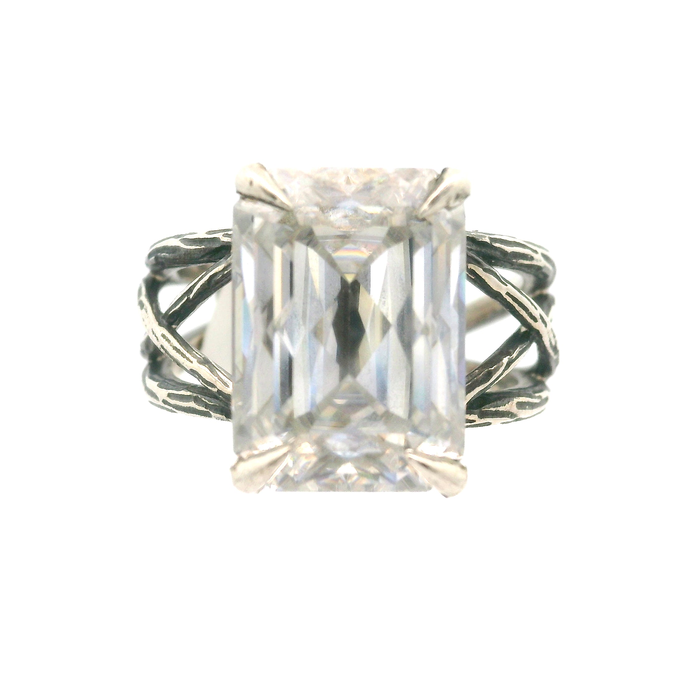 Emerald Cut Moissanite Bad Witch Cuff Ring .925 Silver for Spiritual Evolution and Awakening