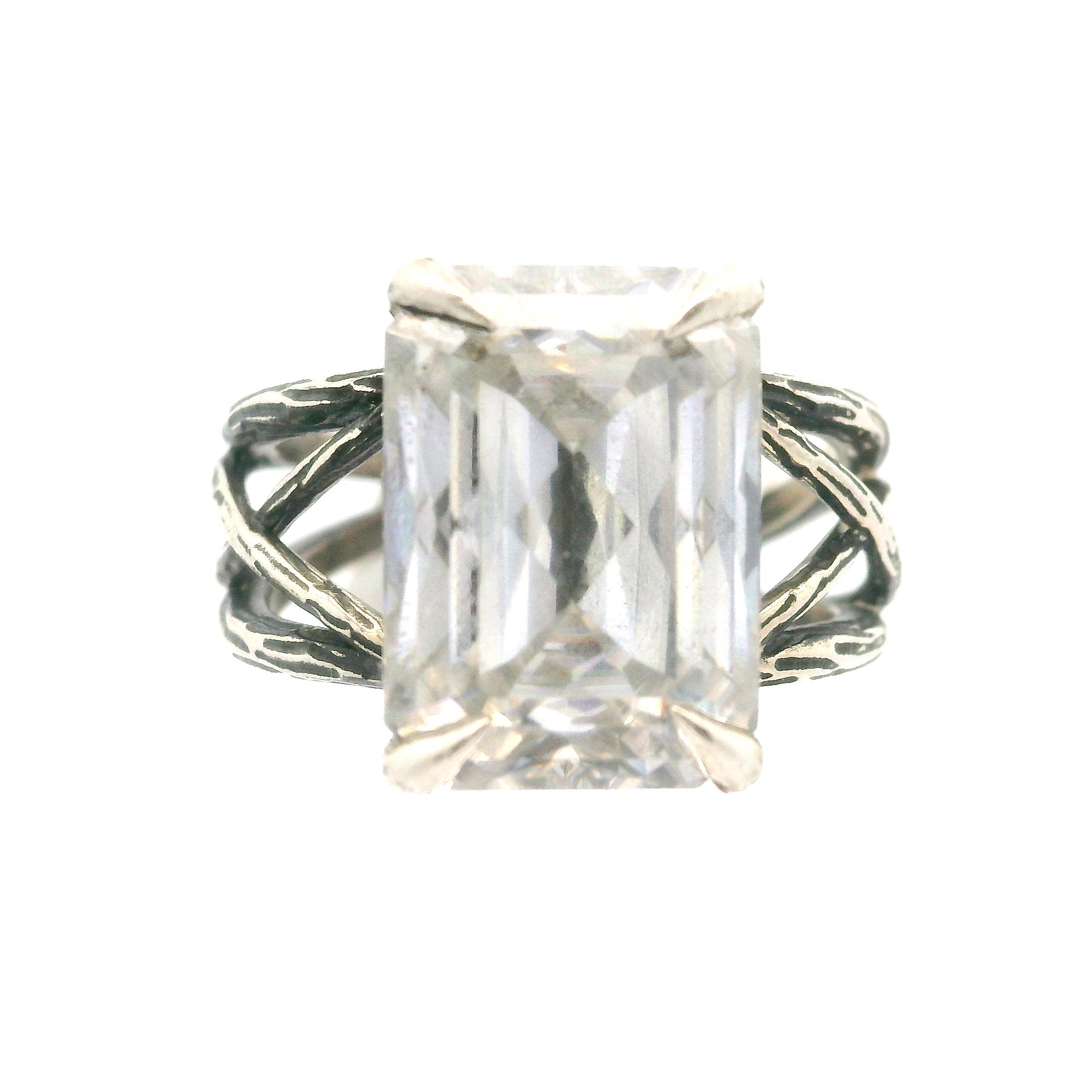 Emerald Cut Moissanite Bad Witch Cuff Ring .925 Silver for Spiritual Evolution and Awakening