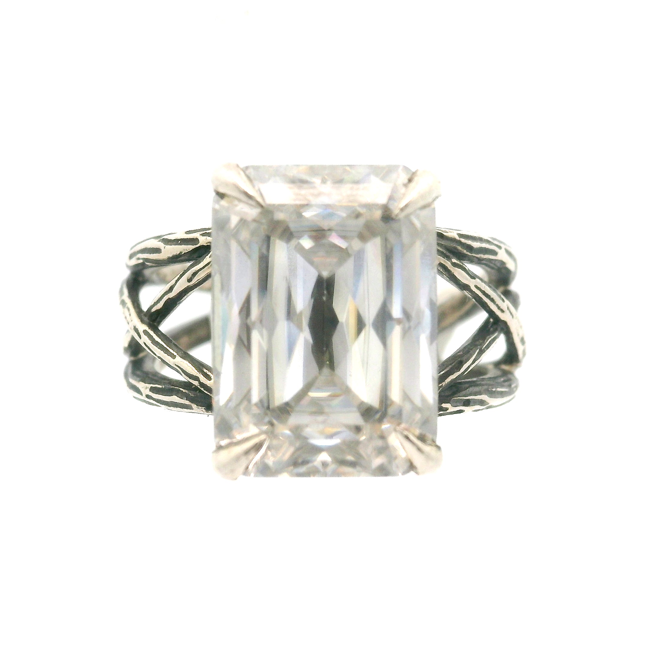 Emerald Cut Moissanite Bad Witch Cuff Ring .925 Silver for Spiritual Evolution and Awakening