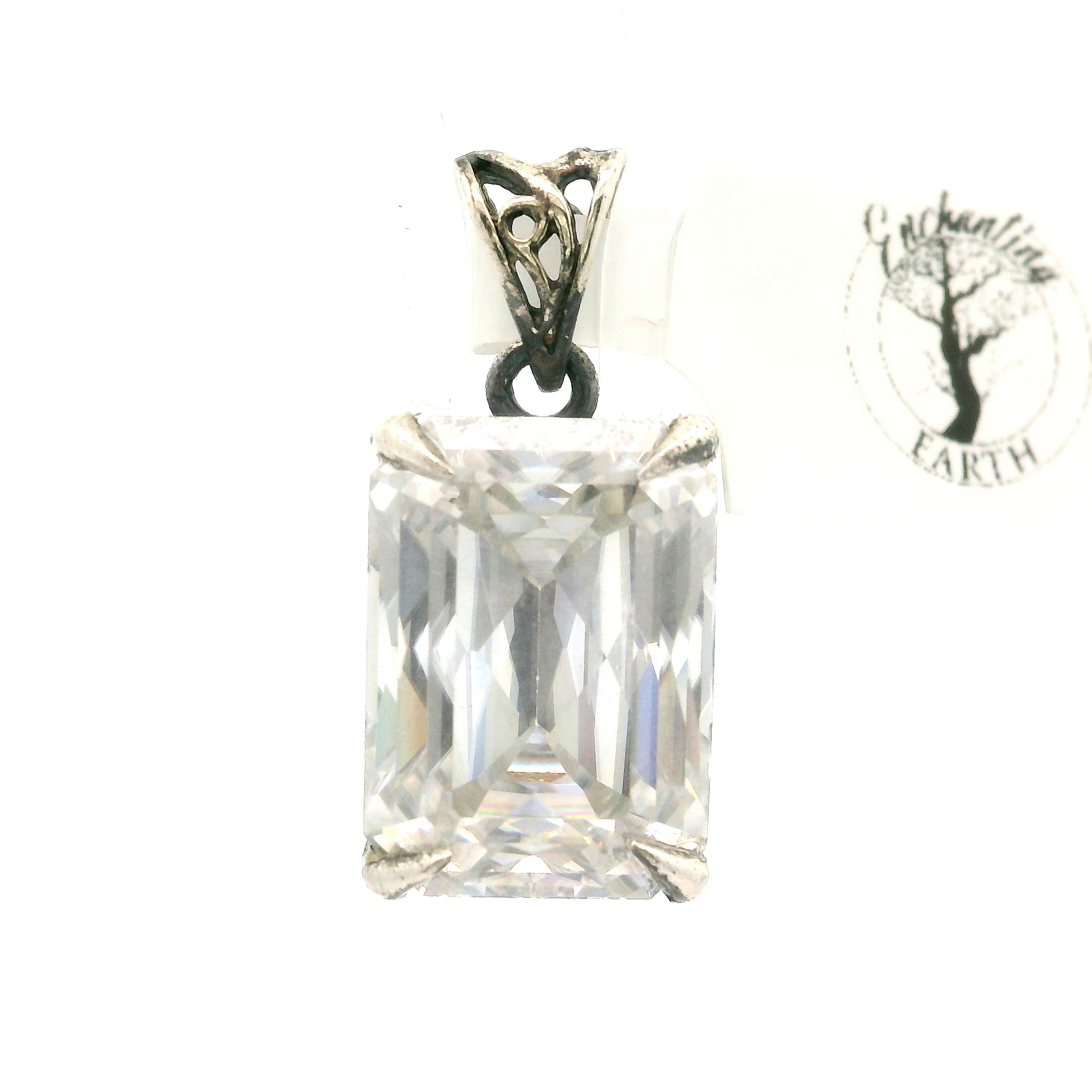 Emerald Cut Moissanite Bad Witch Pendant .925 Silver for Spiritual Evolution and Awakening