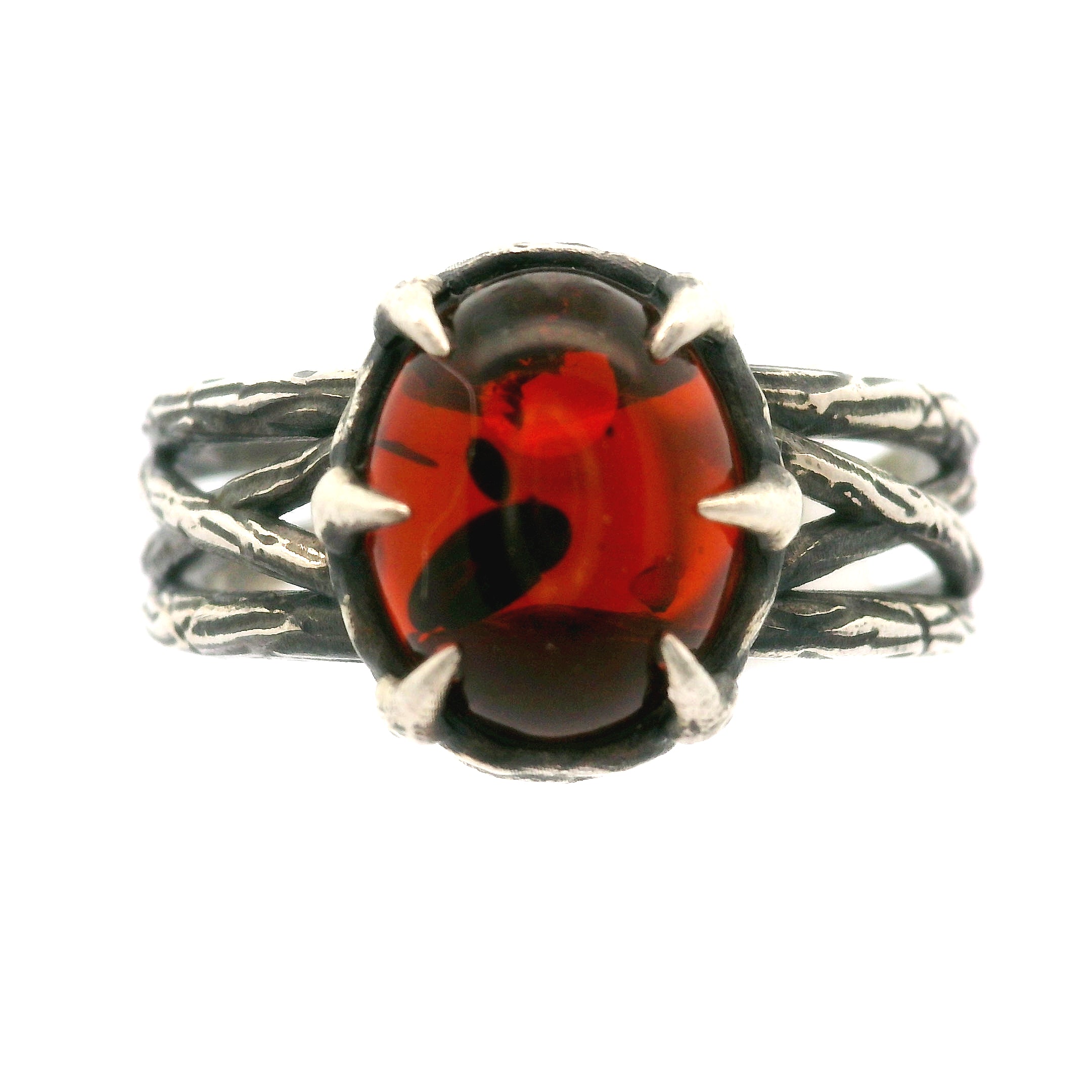 Amber Bad Witch Cuff Ring .925 Silver for Healing, Joy and Purification