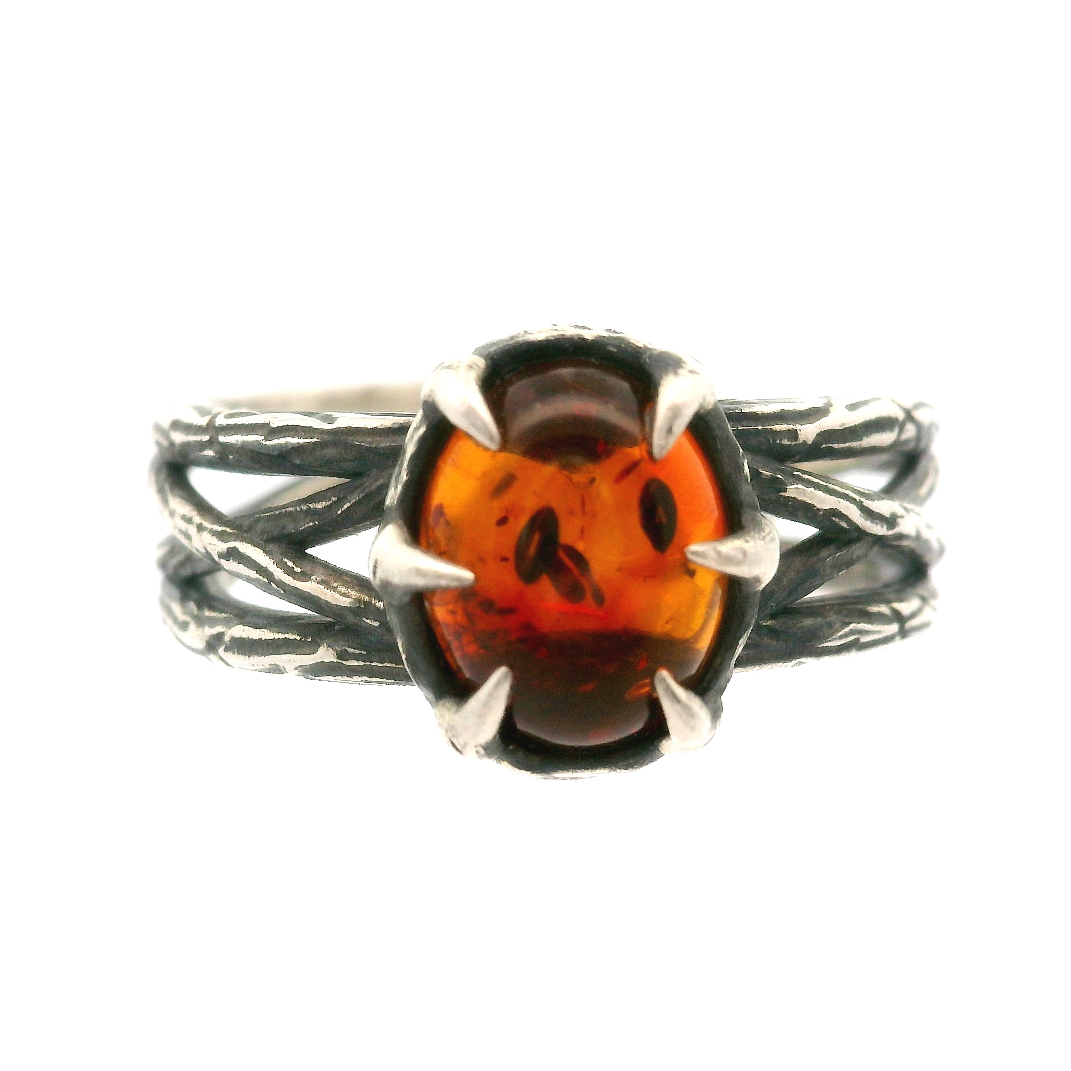 Amber Bad Witch Cuff Ring .925 Silver for Healing, Joy and Purification