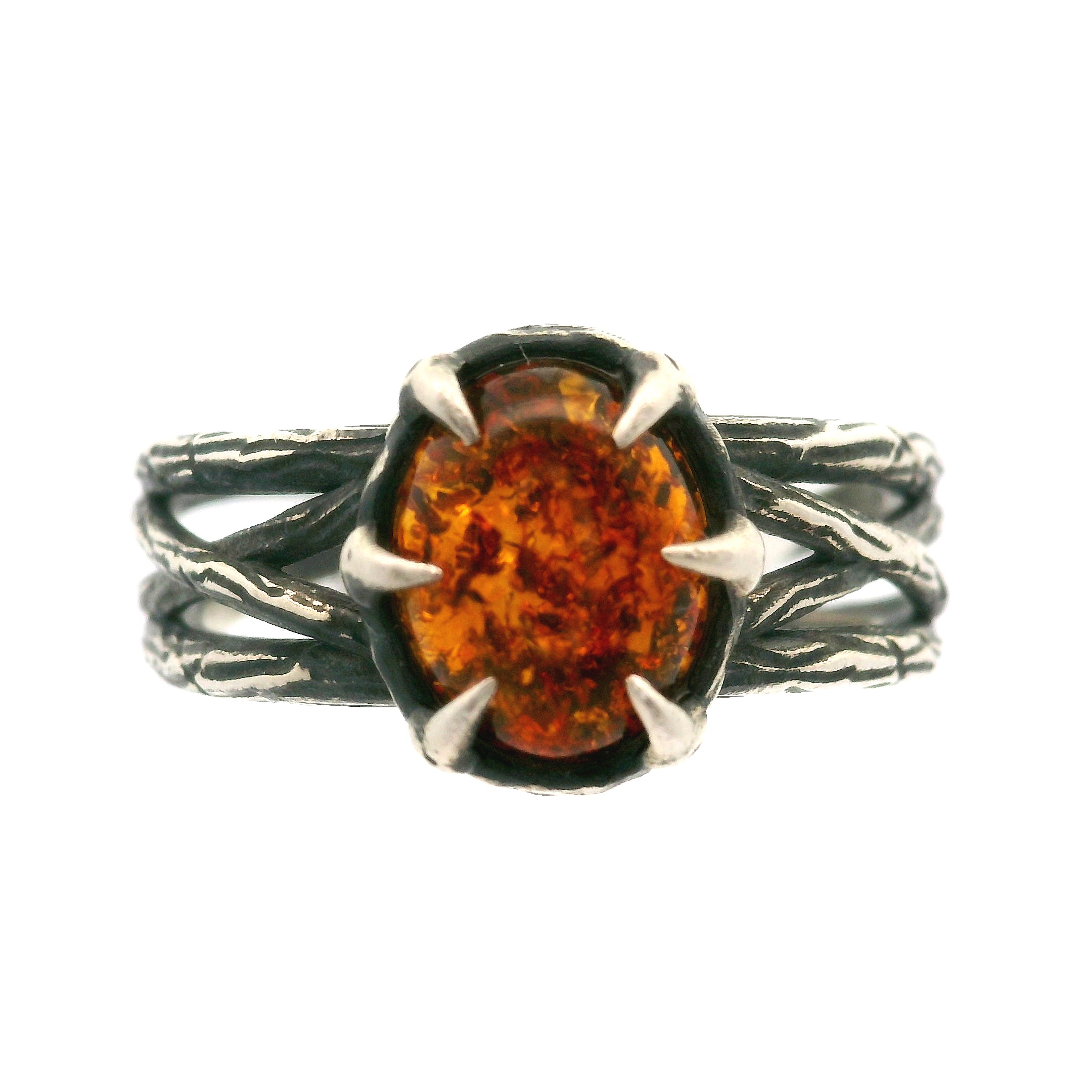 Amber Bad Witch Cuff Ring .925 Silver for Healing, Joy and Purification