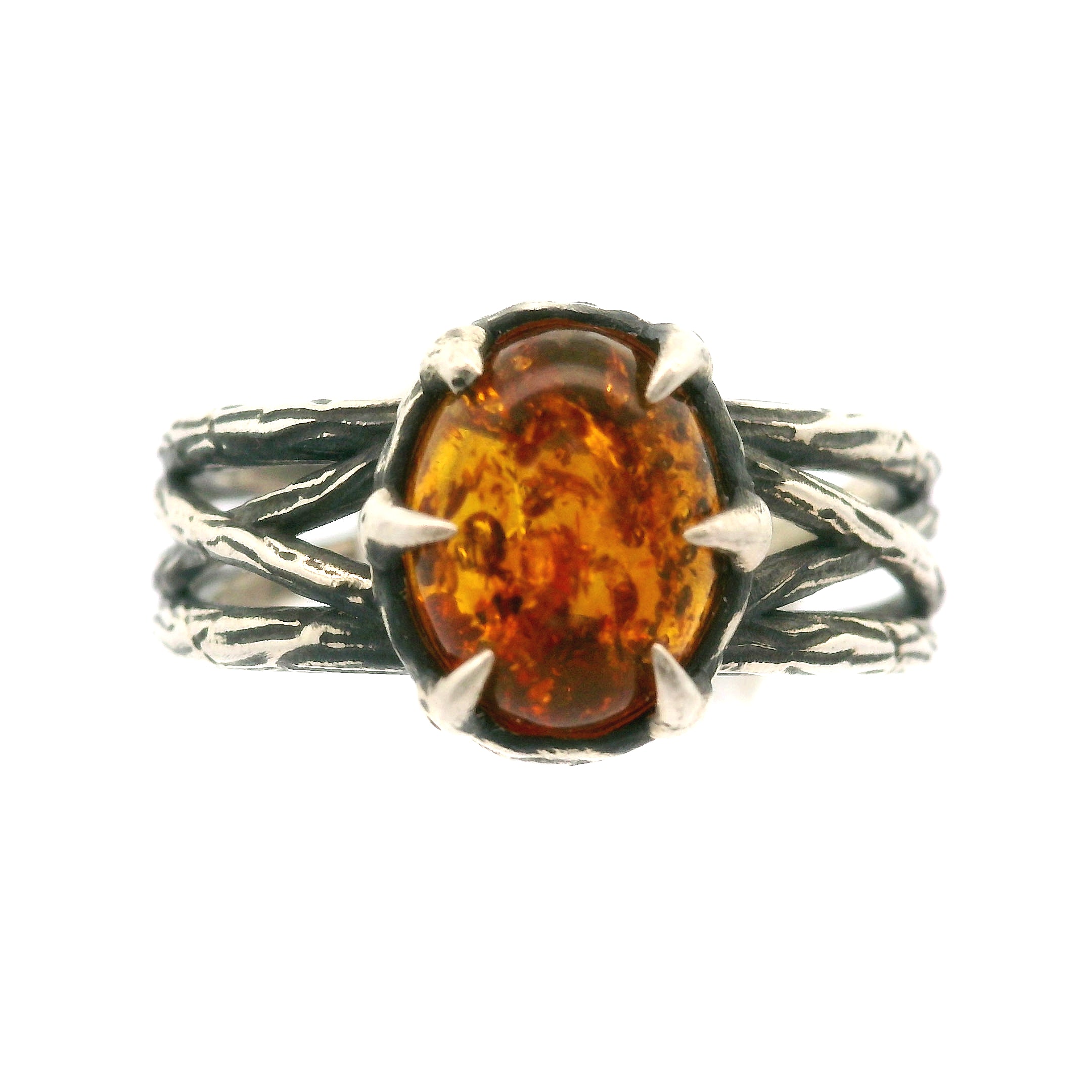 Amber Bad Witch Cuff Ring .925 Silver for Healing, Joy and Purification