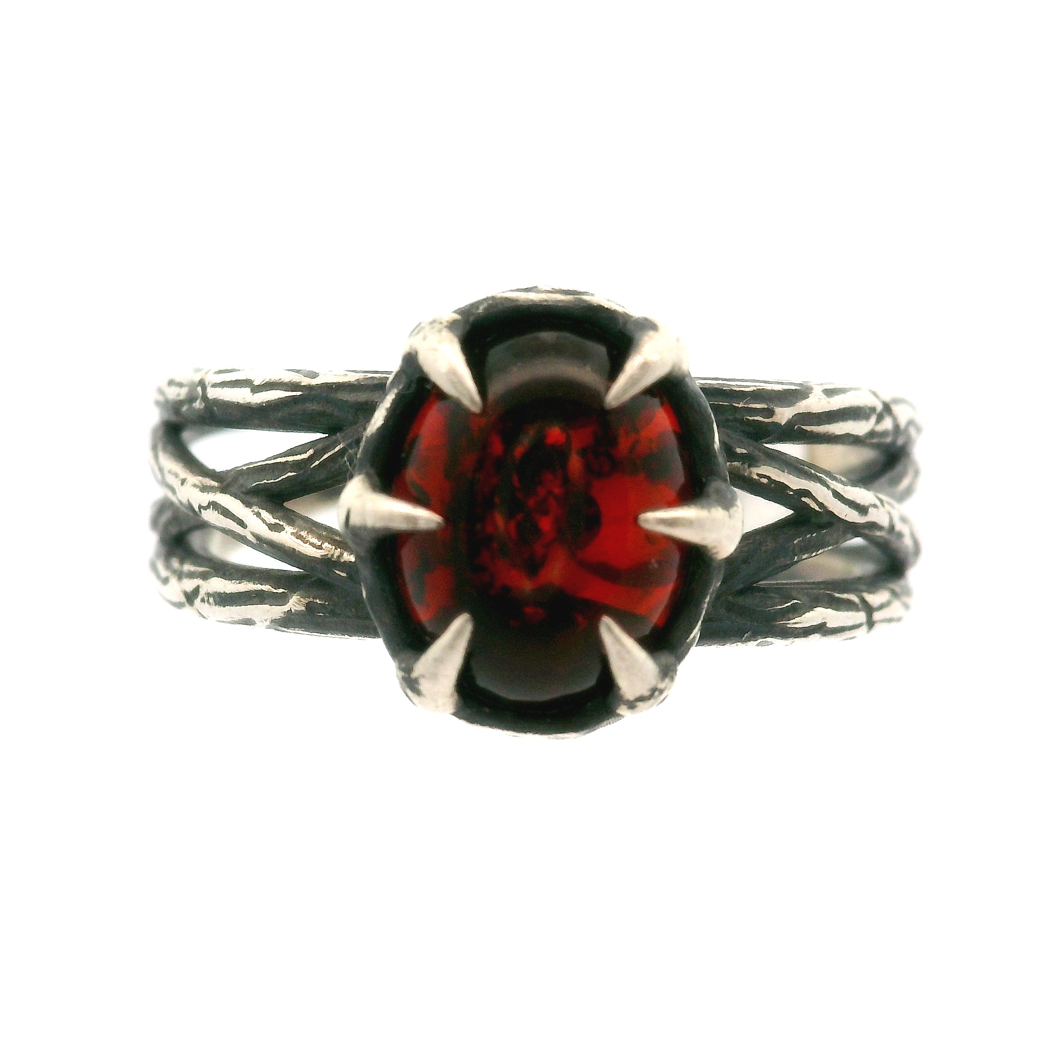 Amber Bad Witch Cuff Ring .925 Silver for Healing, Joy and Purification