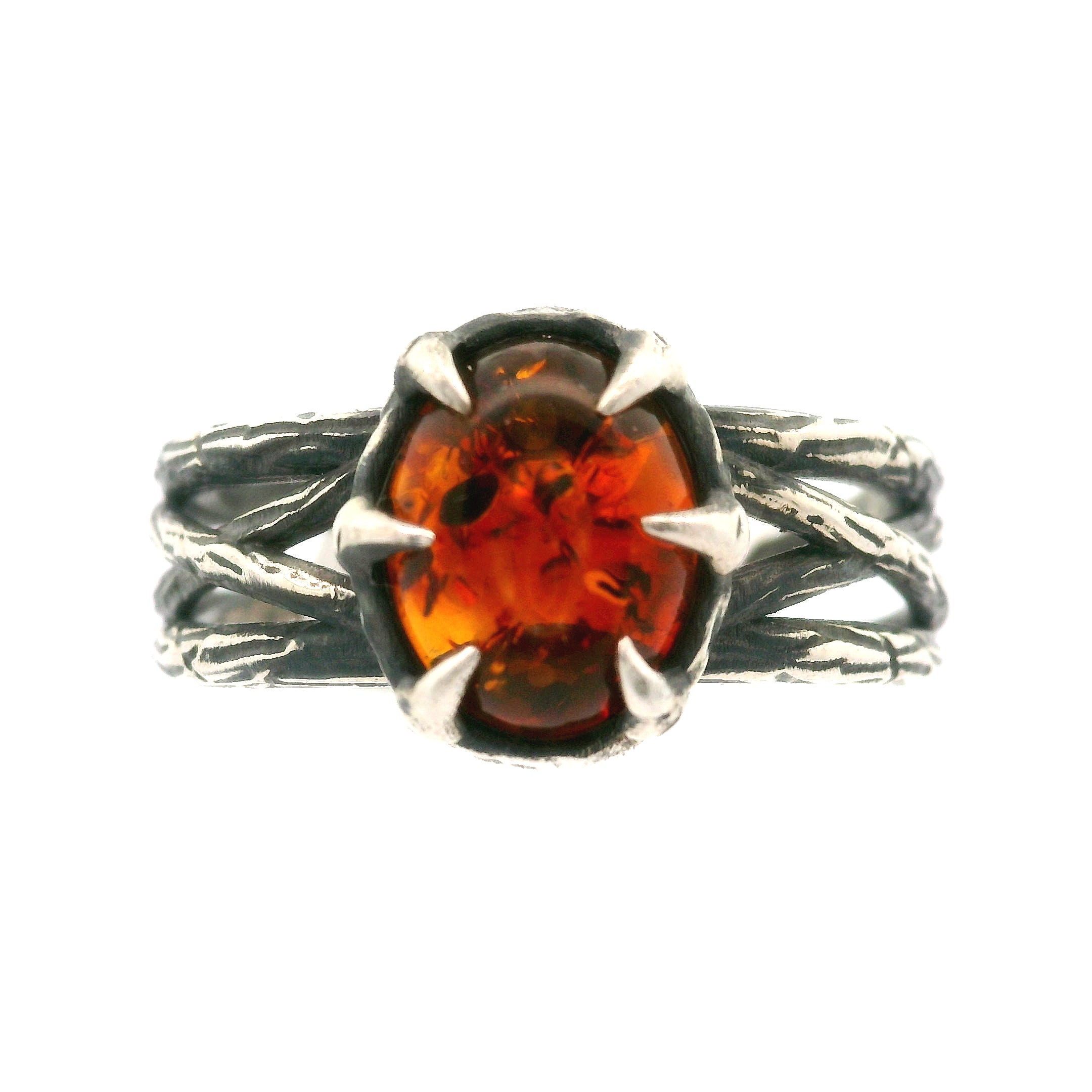 Amber Bad Witch Cuff Ring .925 Silver for Healing, Joy and Purification