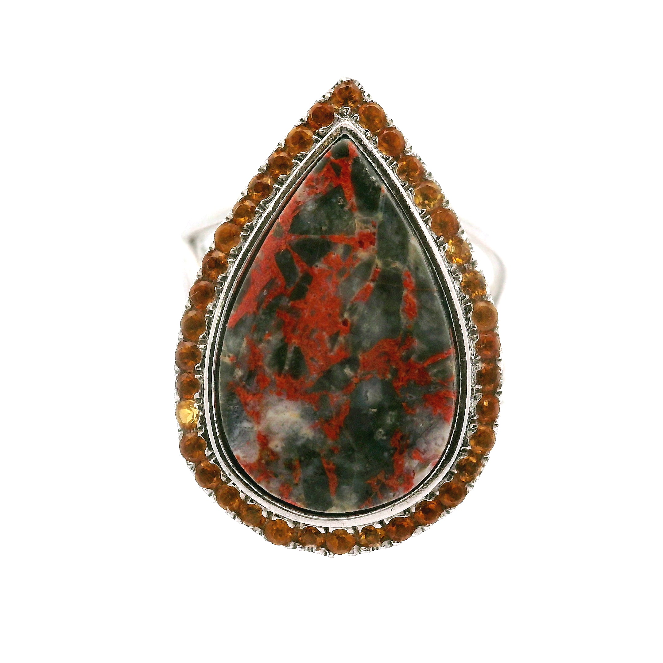 Magma Chalcedony with Citrine Pavé Cuff Ring .925 Silver for Promoting Creativity and Personal Power