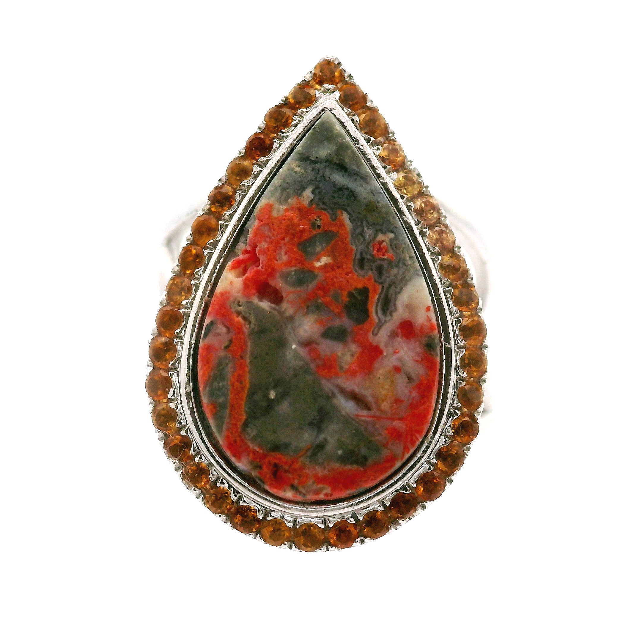 Magma Chalcedony with Citrine Pavé Cuff Ring .925 Silver for Promoting Creativity and Personal Power