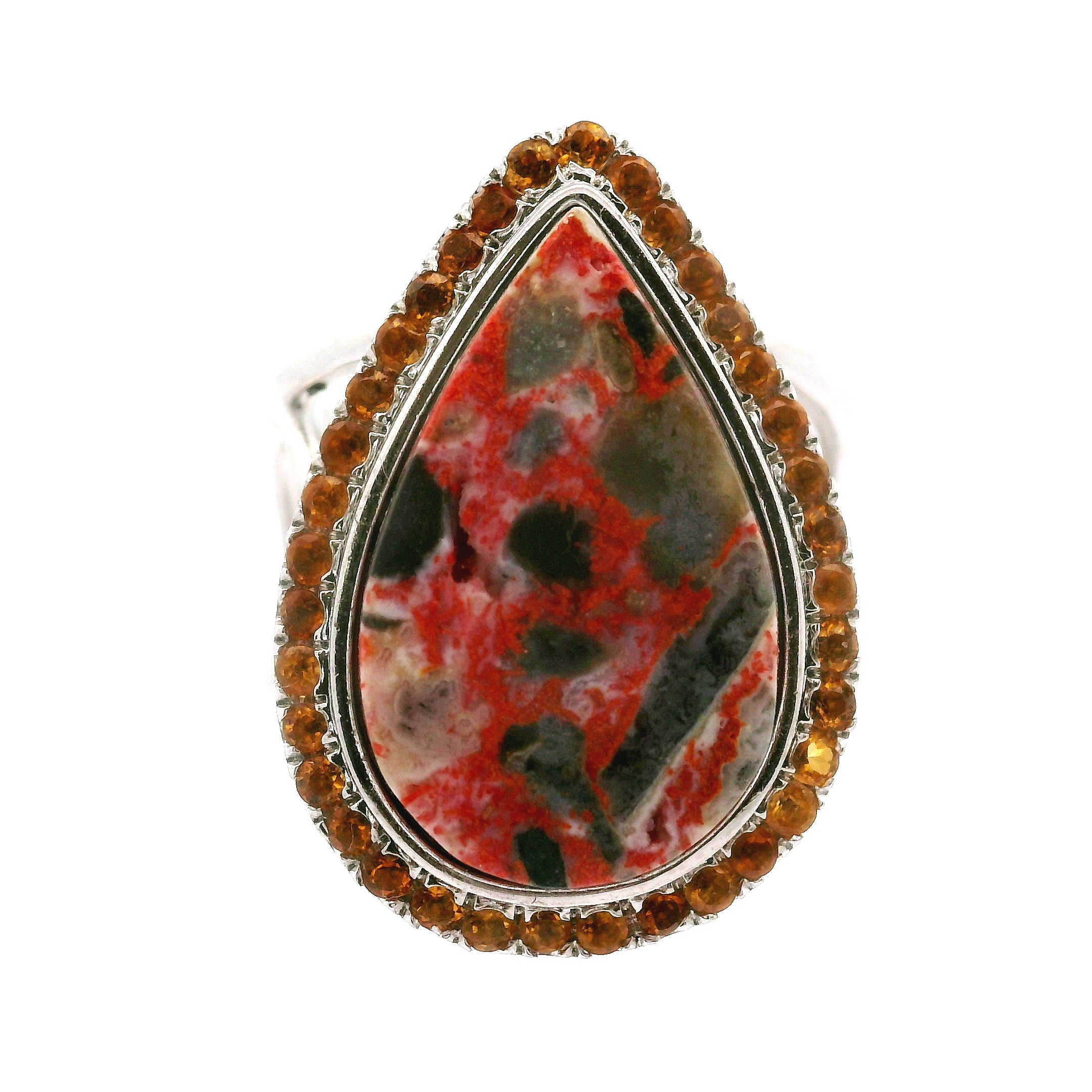 Magma Chalcedony with Citrine Pavé Cuff Ring .925 Silver for Promoting Creativity and Personal Power