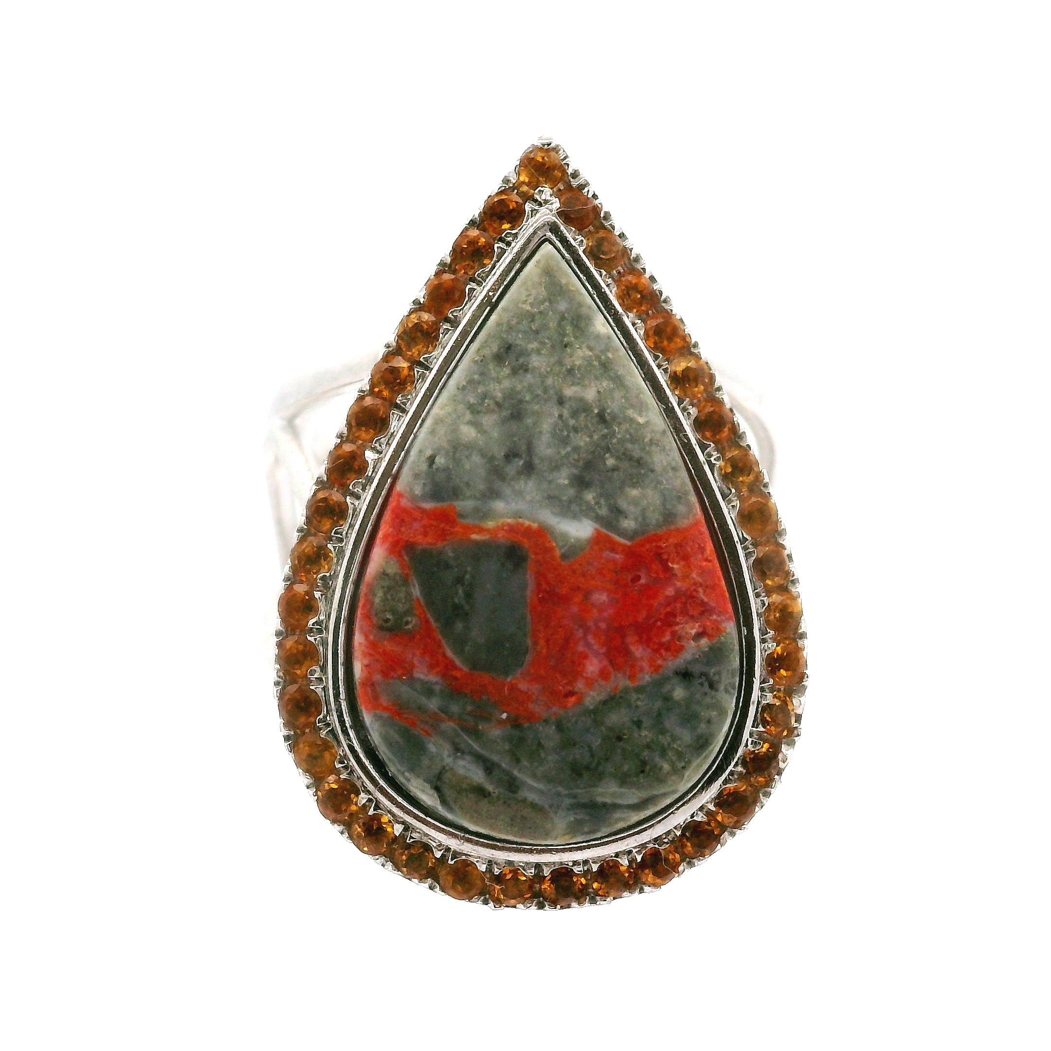 Magma Chalcedony with Citrine Pavé Cuff Ring .925 Silver for Promoting Creativity and Personal Power