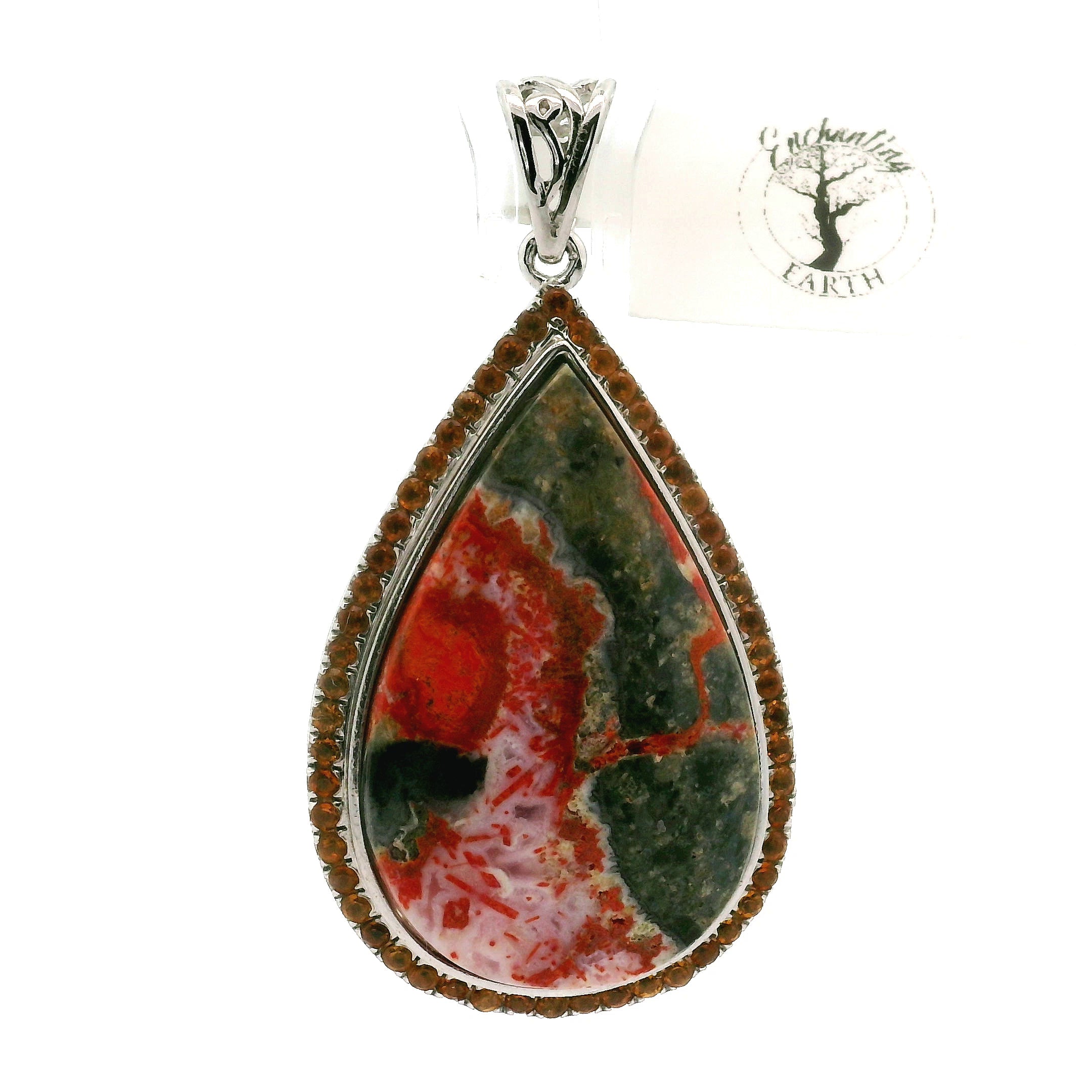 Magma Chalcedony with Citrine Pavé Pendant .925 Silver for Promoting Creativity and Personal Power