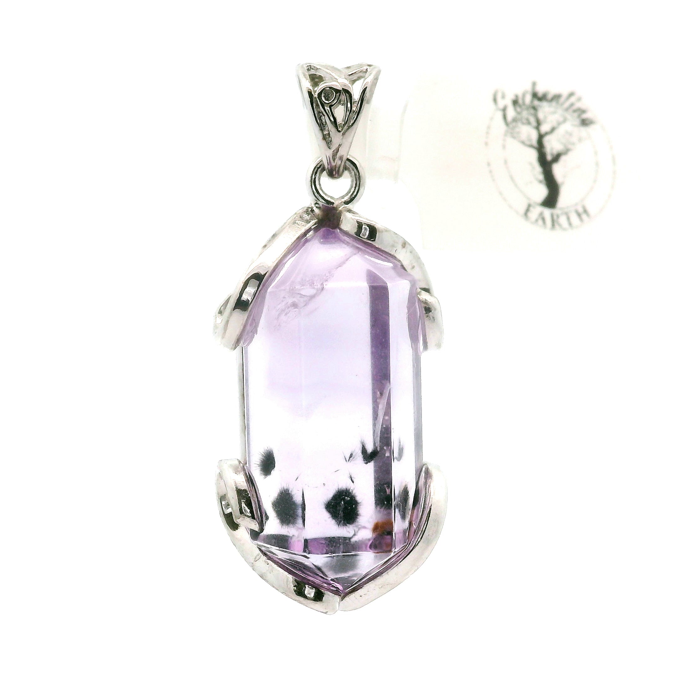 Pastel Amethyst with Hollandite Pendant .925 Silver for Intuition and Protection