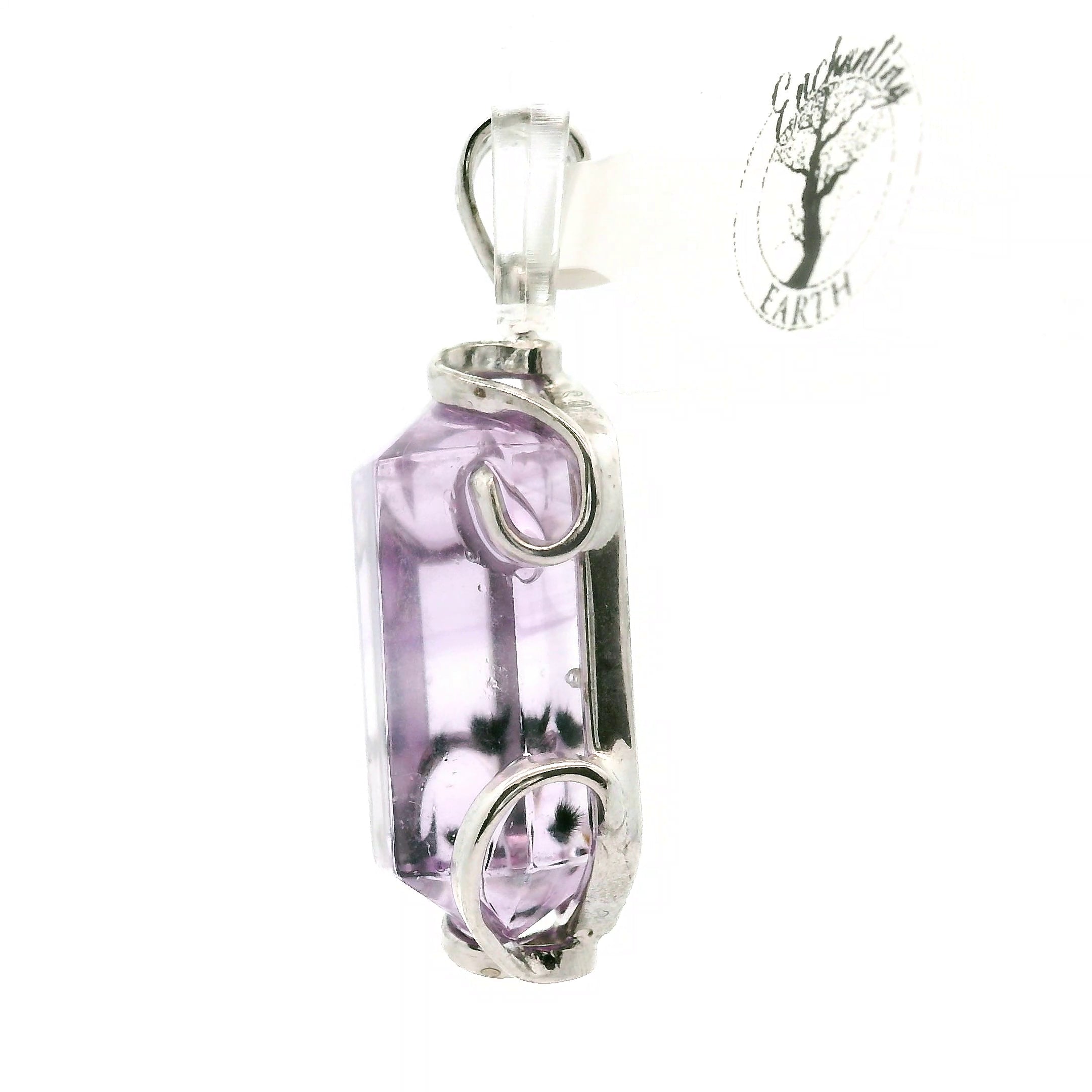 Pastel Amethyst with Hollandite Pendant .925 Silver for Intuition and Protection