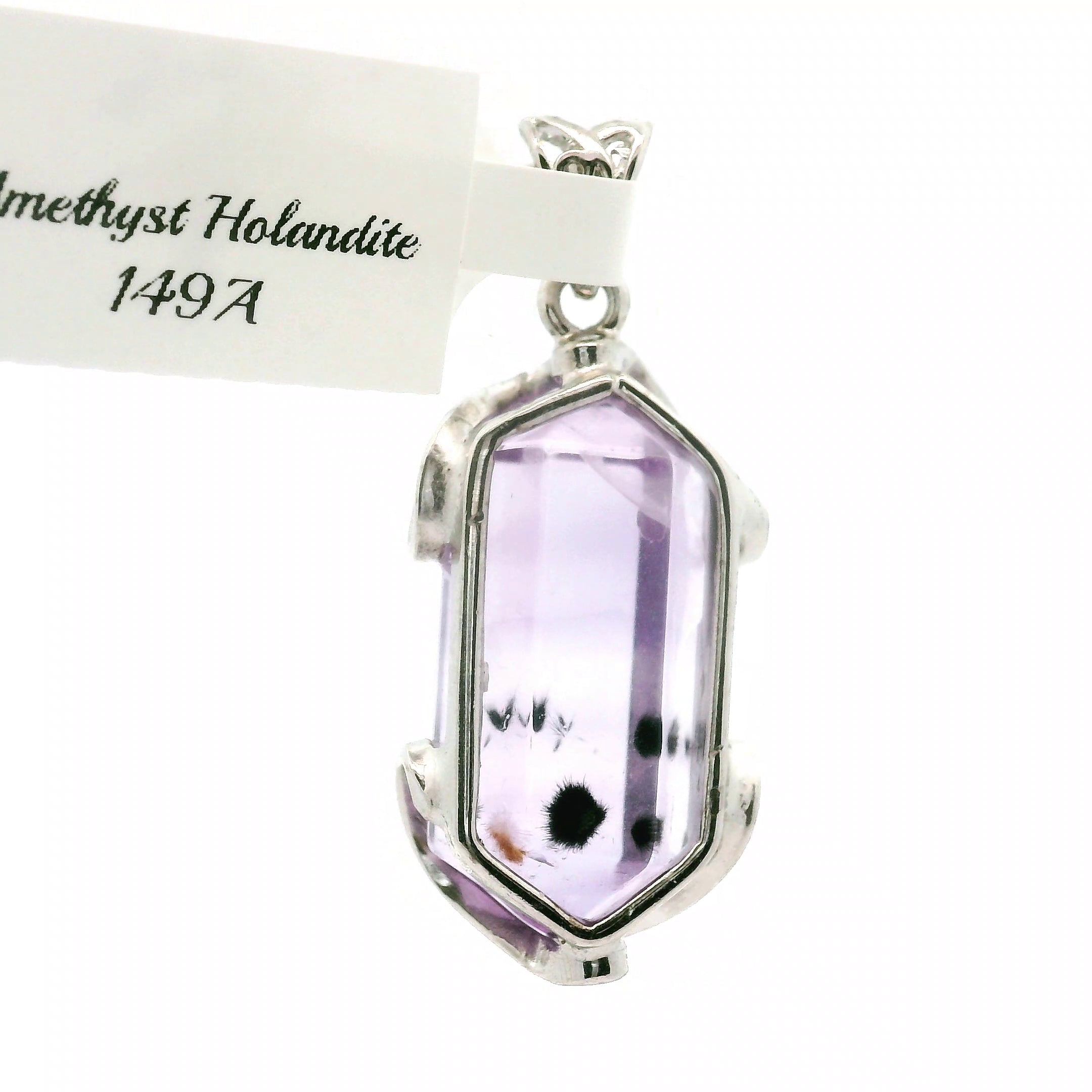 Pastel Amethyst with Hollandite Pendant .925 Silver for Intuition and Protection