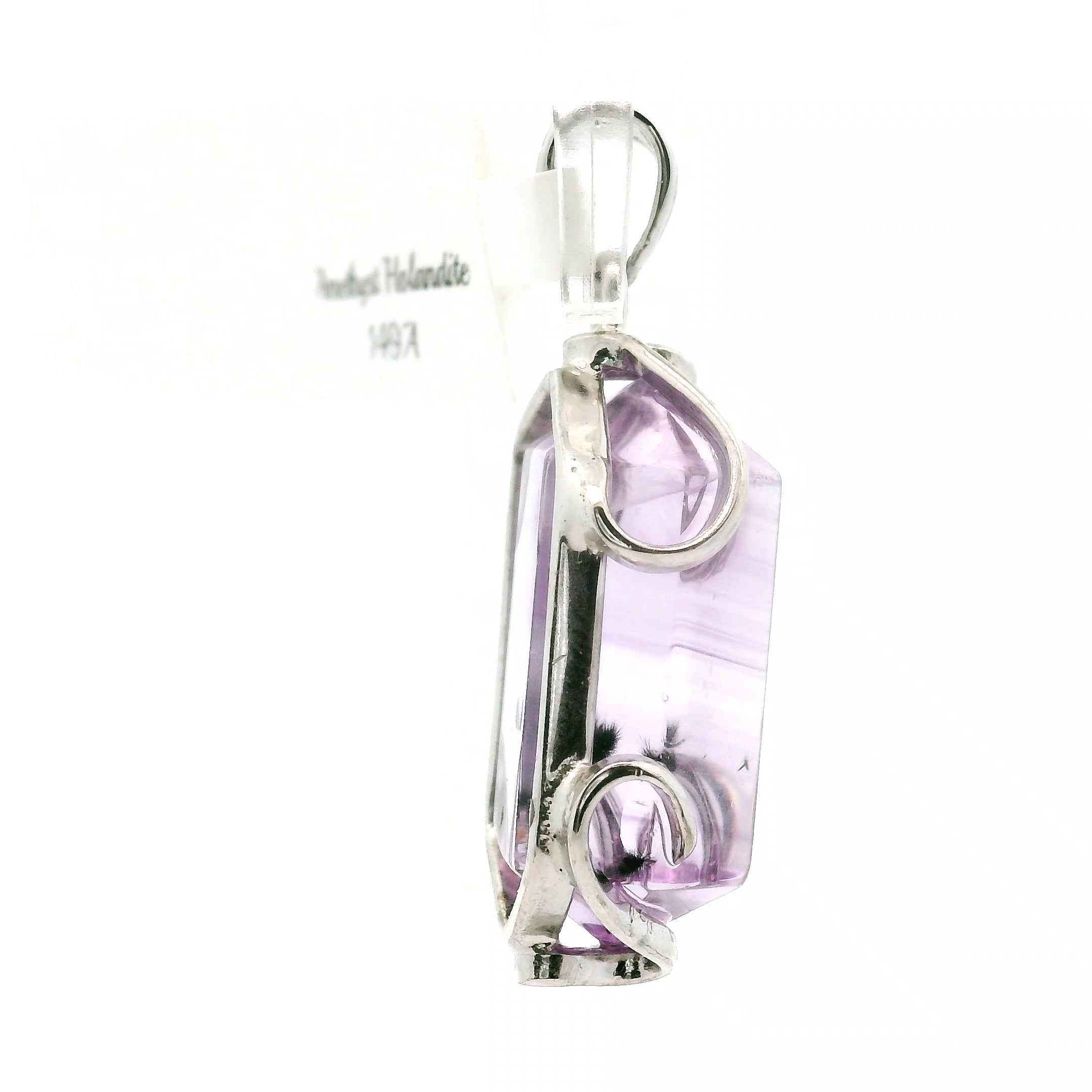 Pastel Amethyst with Hollandite Pendant .925 Silver for Intuition and Protection