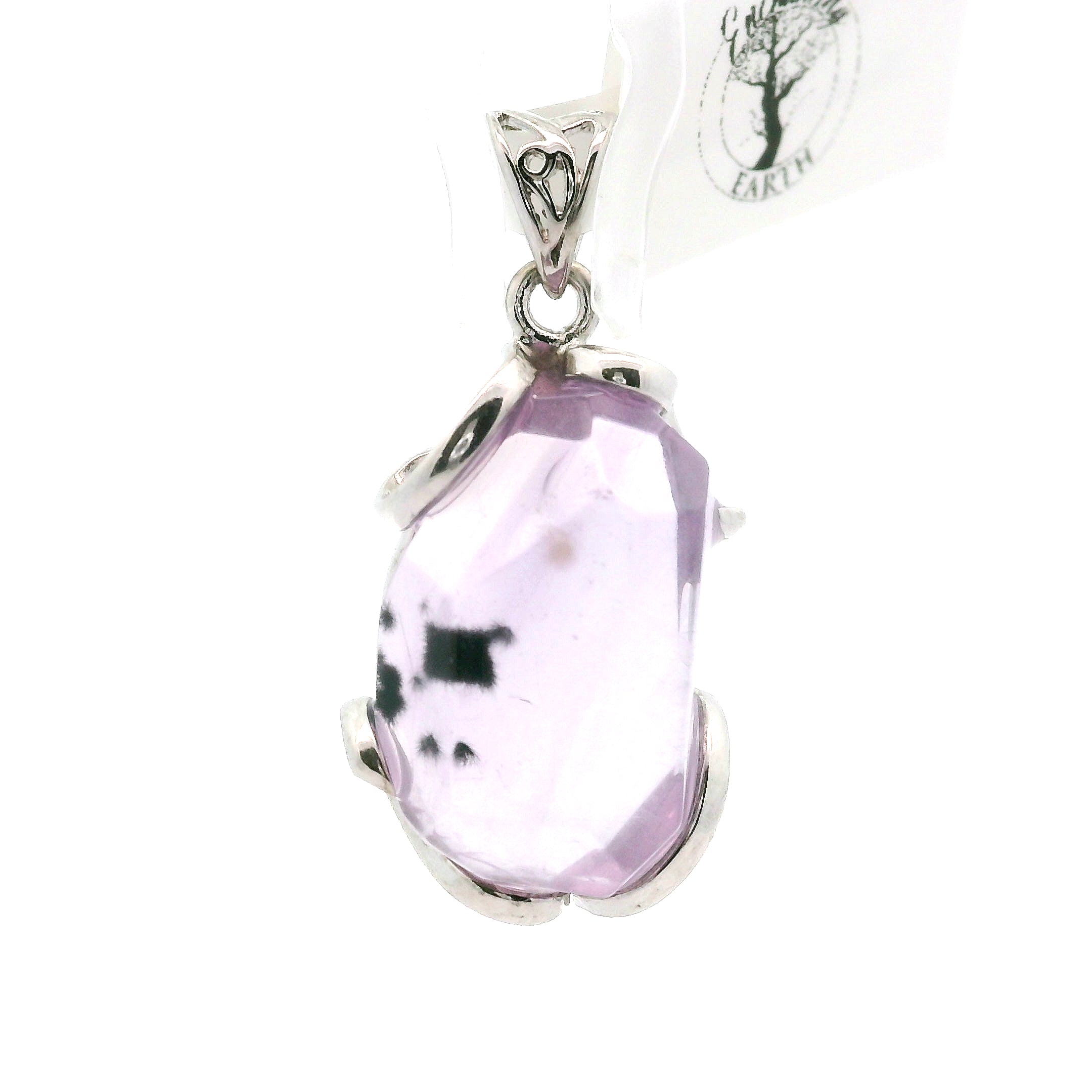 Pastel Amethyst with Hollandite Pendant .925 Silver for Intuition and Protection
