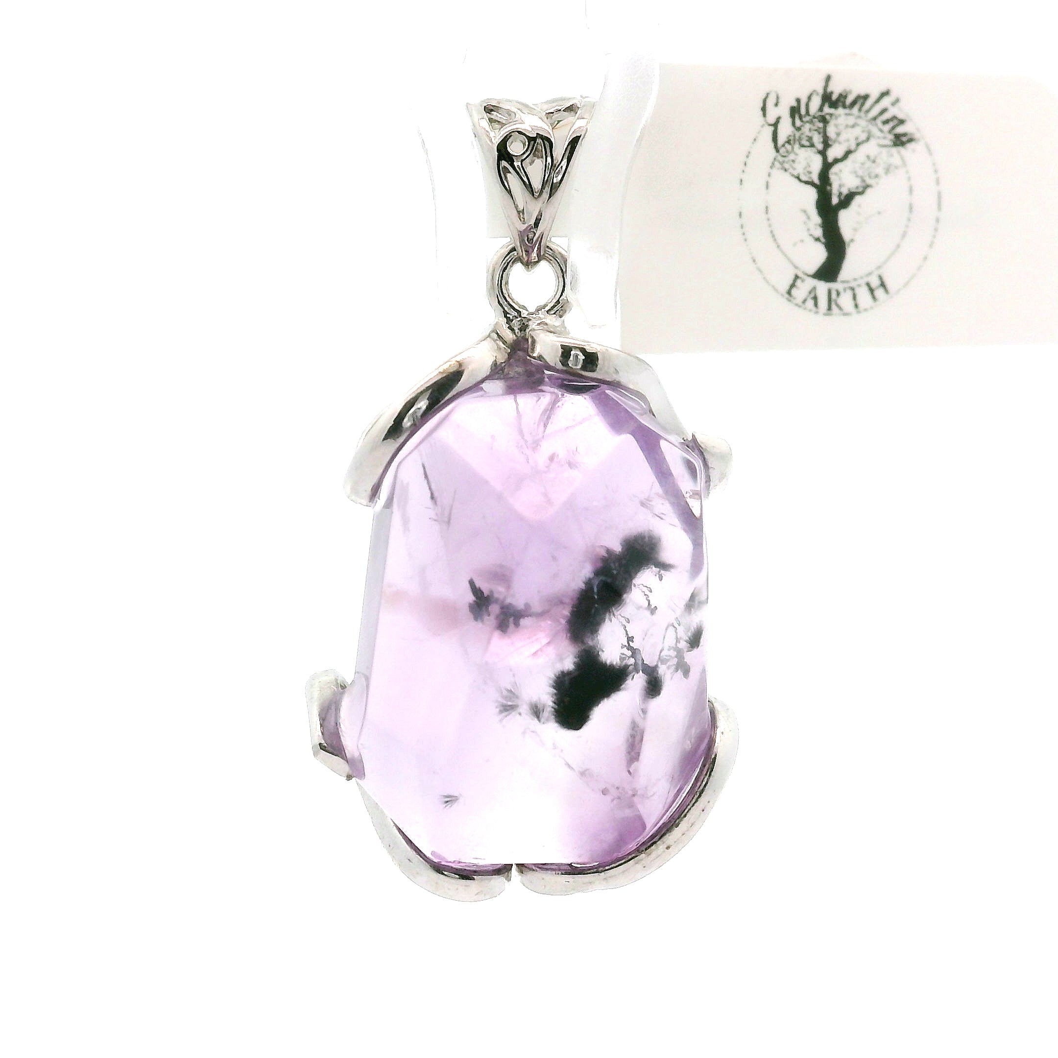 Pastel Amethyst with Hollandite Pendant .925 Silver for Intuition and Protection