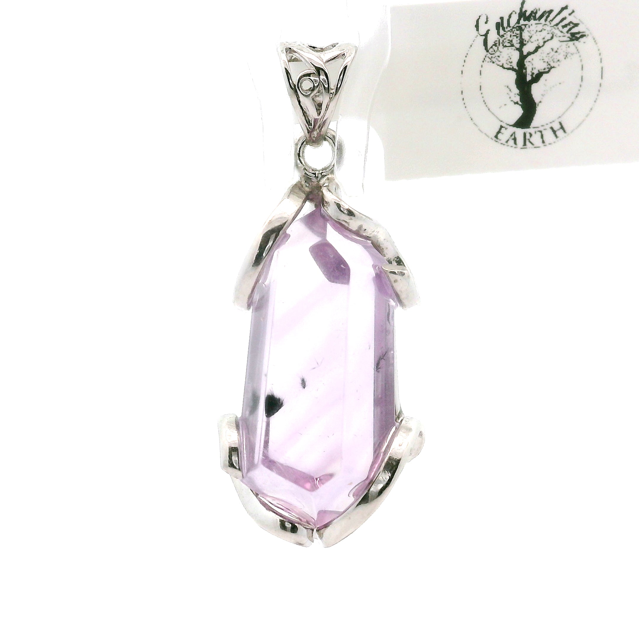 Pastel Amethyst with Hollandite Pendant .925 Silver for Intuition and Protection