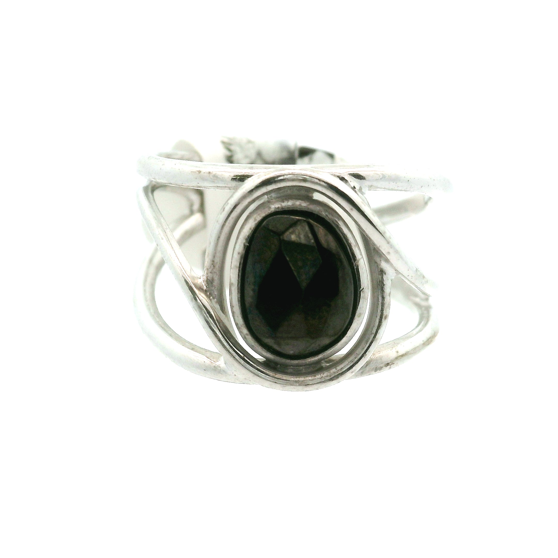 Nuummite Cuff Ring .925 Silver for Awareness, Communication and Meditation