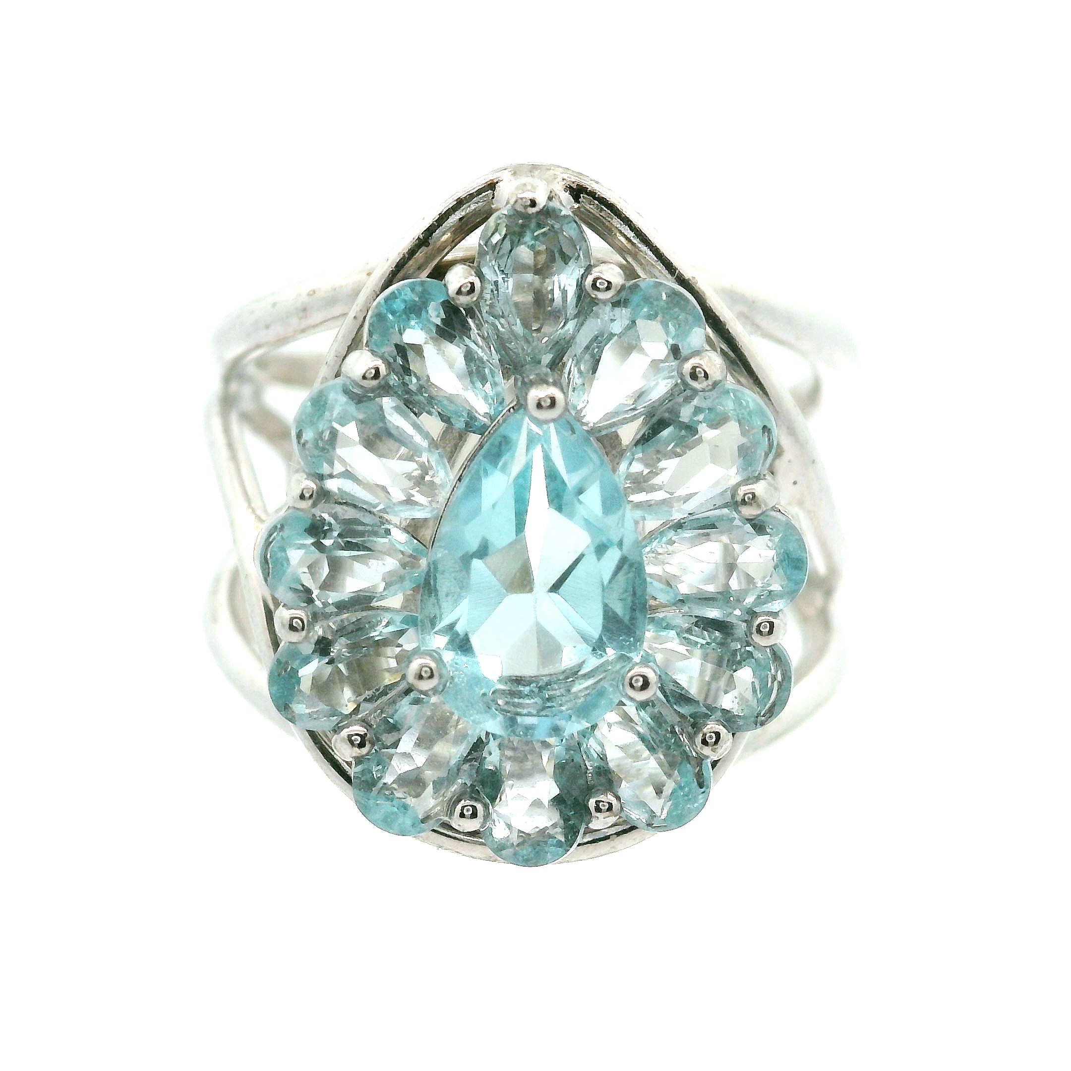 Blue Topaz Pave Cuff Ring .925 Silver for Higher Awareness, Peaceful and Clear Communication